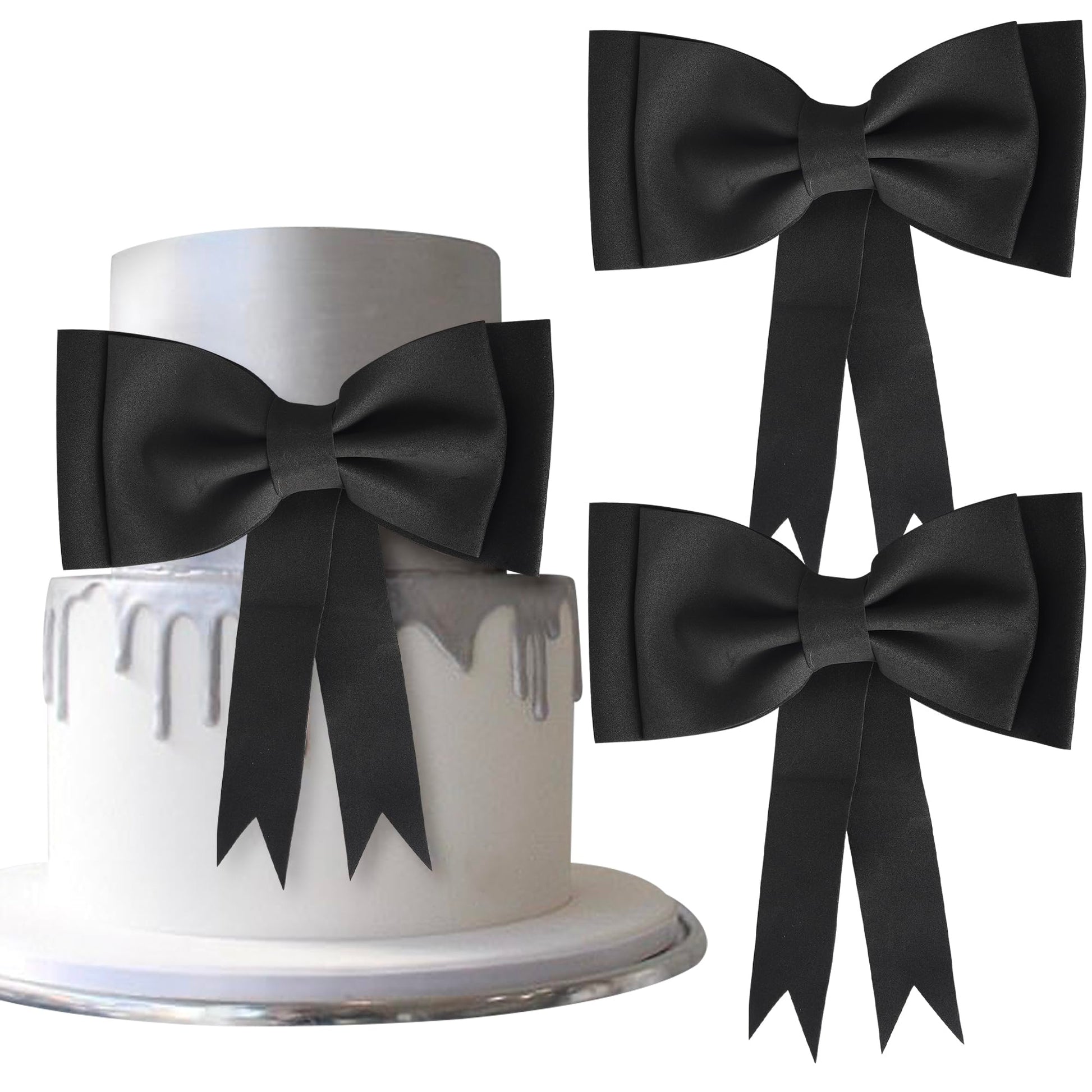 YCTHUNFISH 2 Pack Pink Bow Cake Topper Kit - EVA Foam Bowknot for Birthdays, Baby Showers, Weddings - Oversized Black Bows