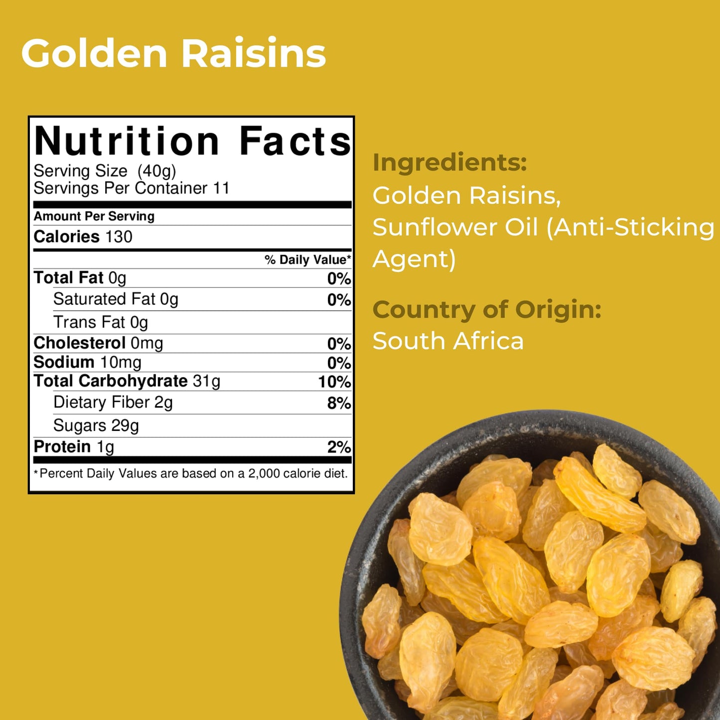 Amrita Golden Raisins 1 lb | No Added Sugar, Naturally Sweet, Gluten Free Dried Sultanas, Kishmish | Packed Fresh in Resealable