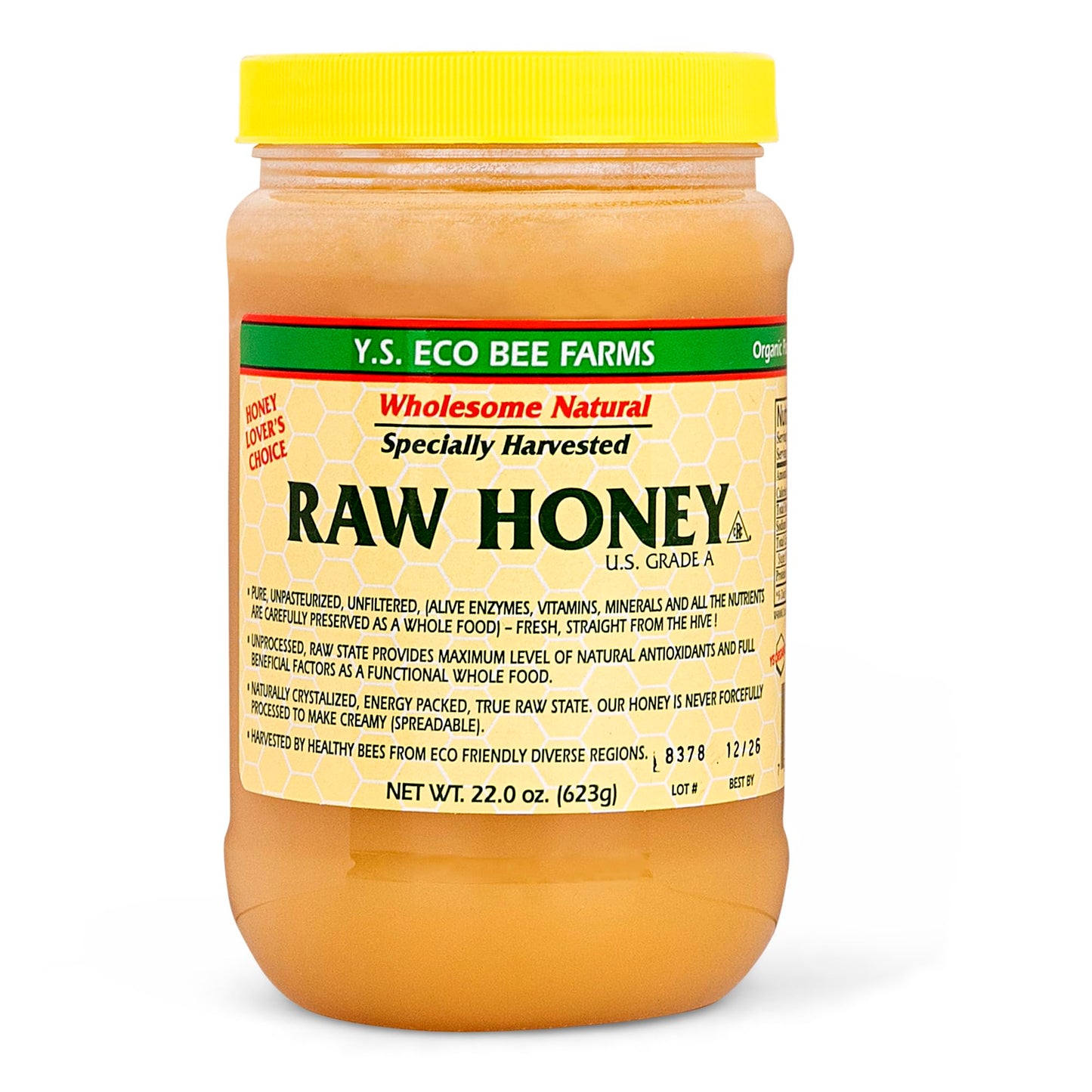 Y.S. Bee Farms Organic Honey Raw Unfiltered - 22 Oz 2 Pack - U.S. Grade A Raw Honey, Packed By Ilios