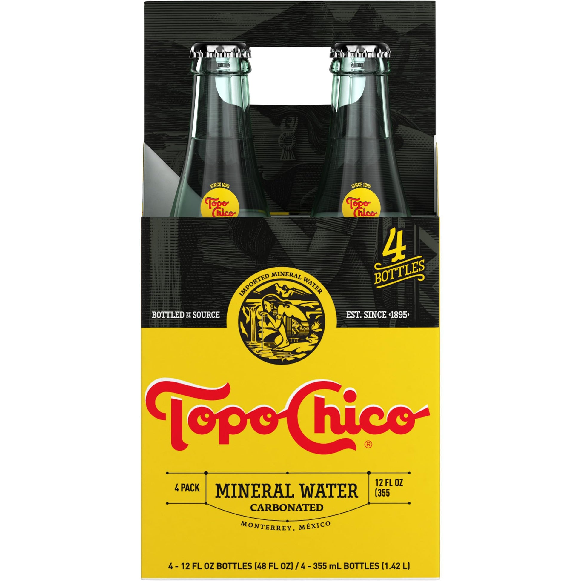Topo Chico Sparkling Mineral Water, Classic, Glass Bottles, 12 Fl Oz, Pack of 4