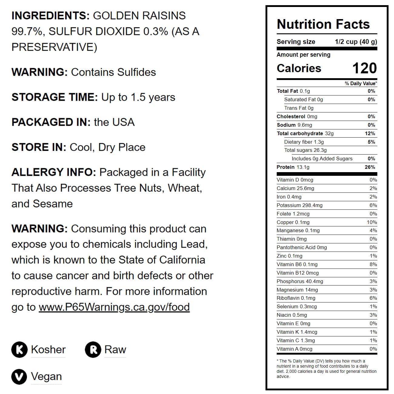 Food to Live California Jumbo Golden Raisins - Seedless, Sun-Dried, Kosher, Vegan, 2 Pounds