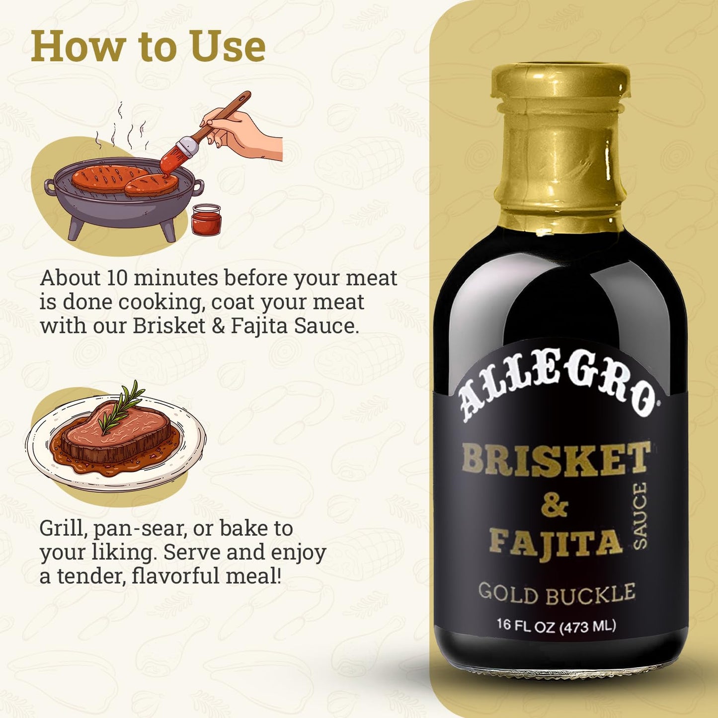 ALLEGRO - The Marinate Everything Marinades - Gold Buckle Brisket & Fajita Sauce - 16 oz, Pack of 4