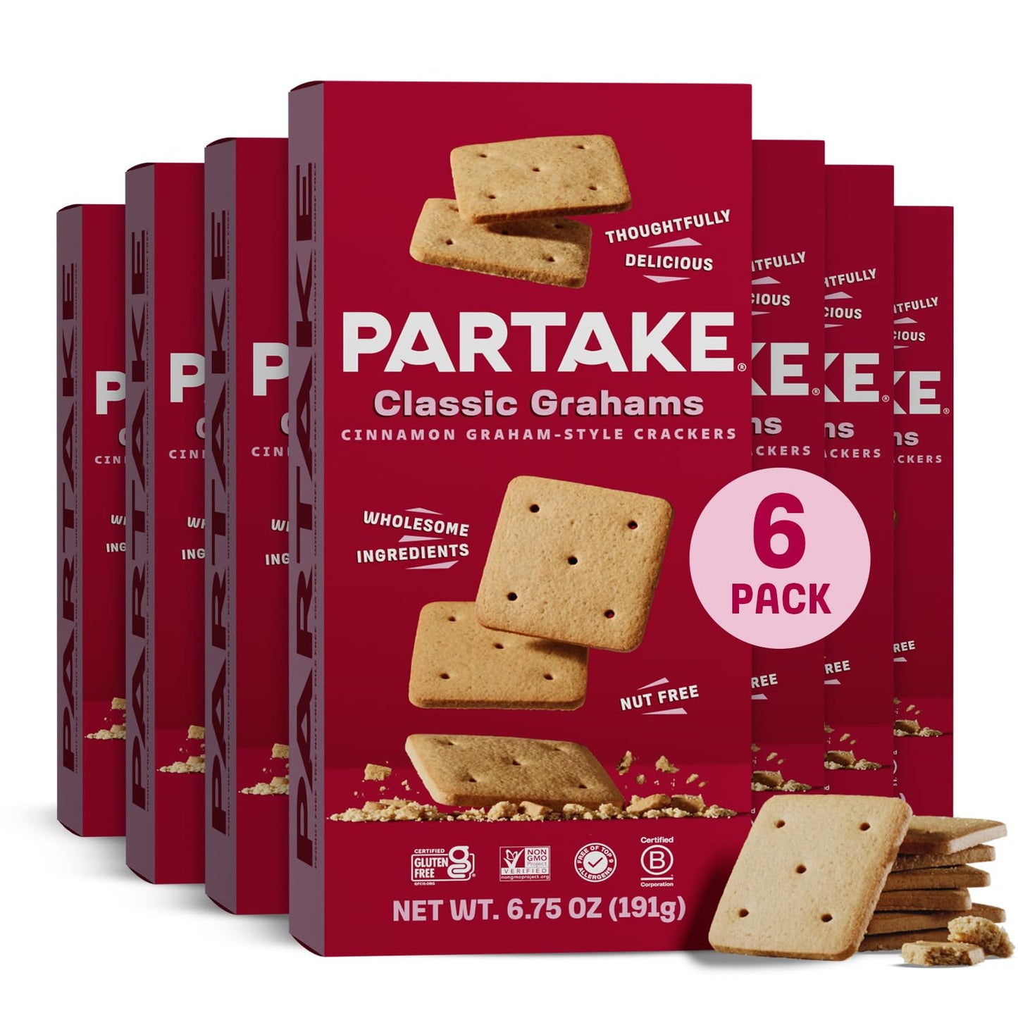 Gluten Free Partake Graham Crackers - Vegan - Free From the Top 9 Allergens Including Dairy, Wheat, Soy, Eggs, & Peanuts - Non G
