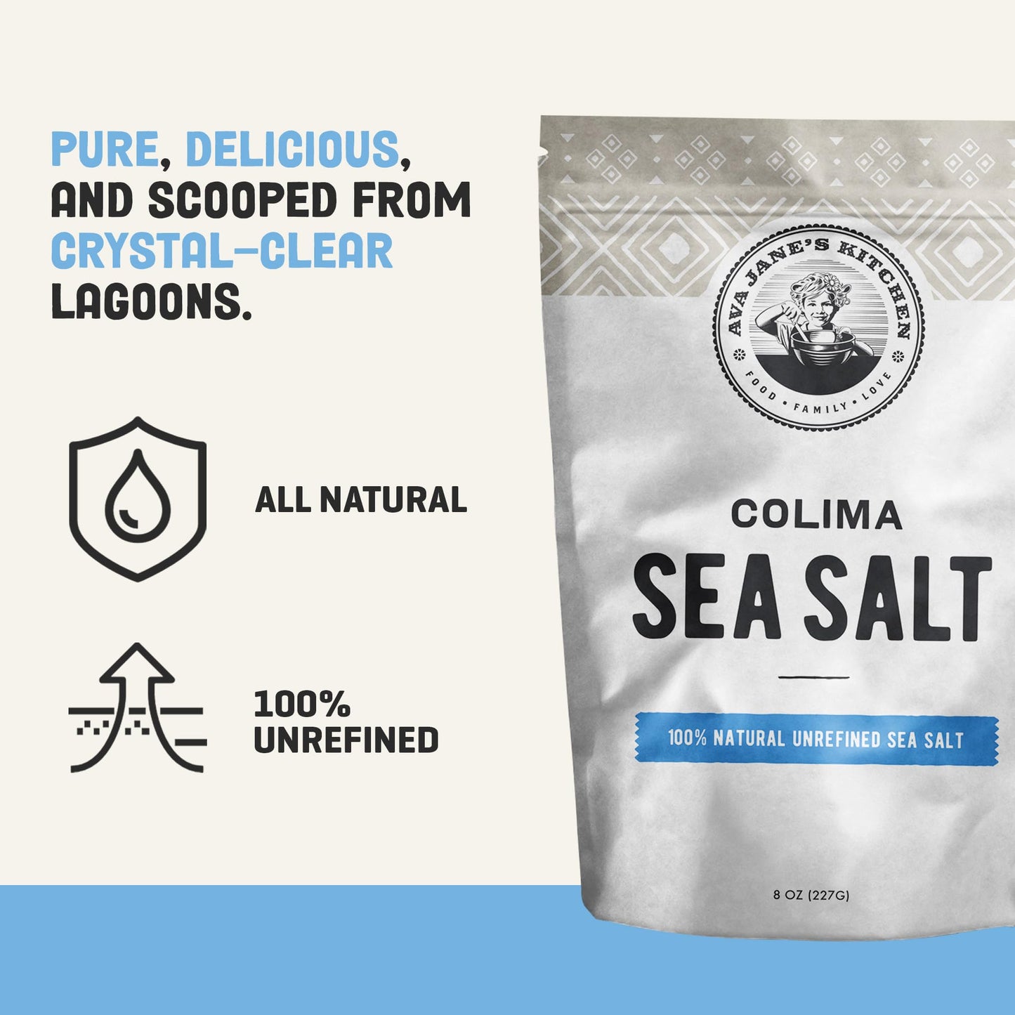 Ava Janes Kitchen - Colima Coarse Sea Salt - 100% Unrefined, Natural, and Hand-Harvested - Protects Heart - Shapes Figure - Boo