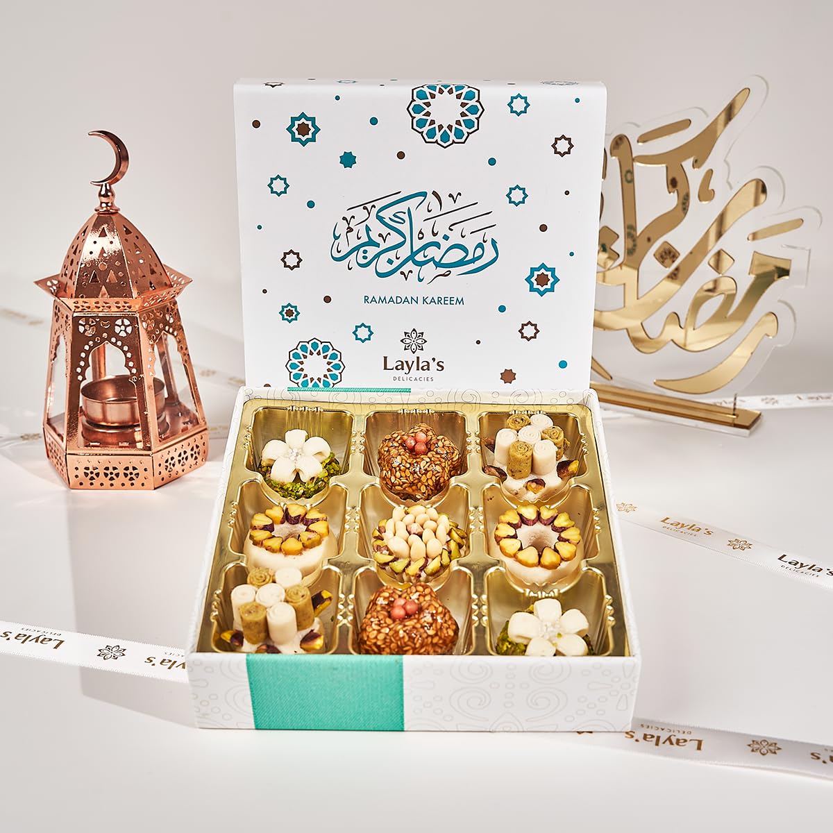 Laylas DELICACIES Mediterranean Treats Gift Box - 9 Bite-Size Halal, Vegetarian, Gluten Free Pastries - Ramadan Gift Box
