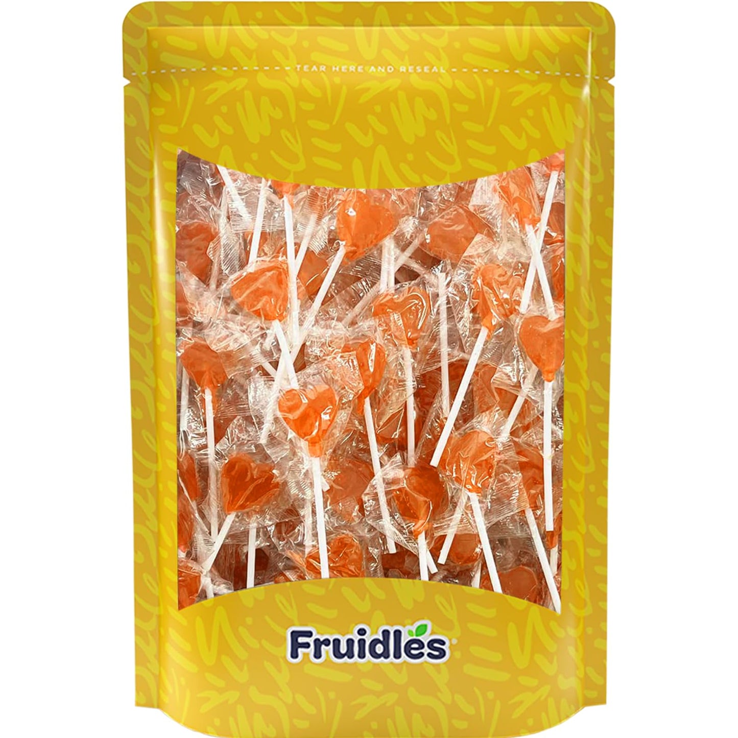 Fruidles Lollipops Mini Heart Shaped Flavored Delicious Lollipop, Individually Wrapped, 5G Lollipop (120 Lollipops, Orange)