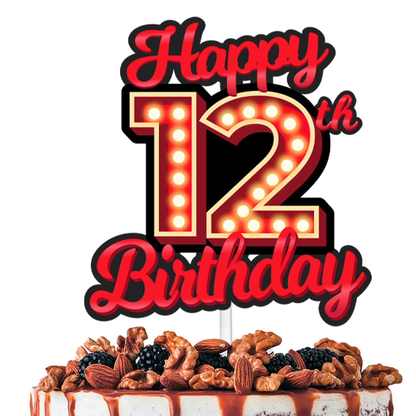 Happy 12Th Birthday Cake Topper Fluorescent Flashing Night Out Hen Movie Nightclub Theme Decor Supplies Boy Girl Happy Birthday 