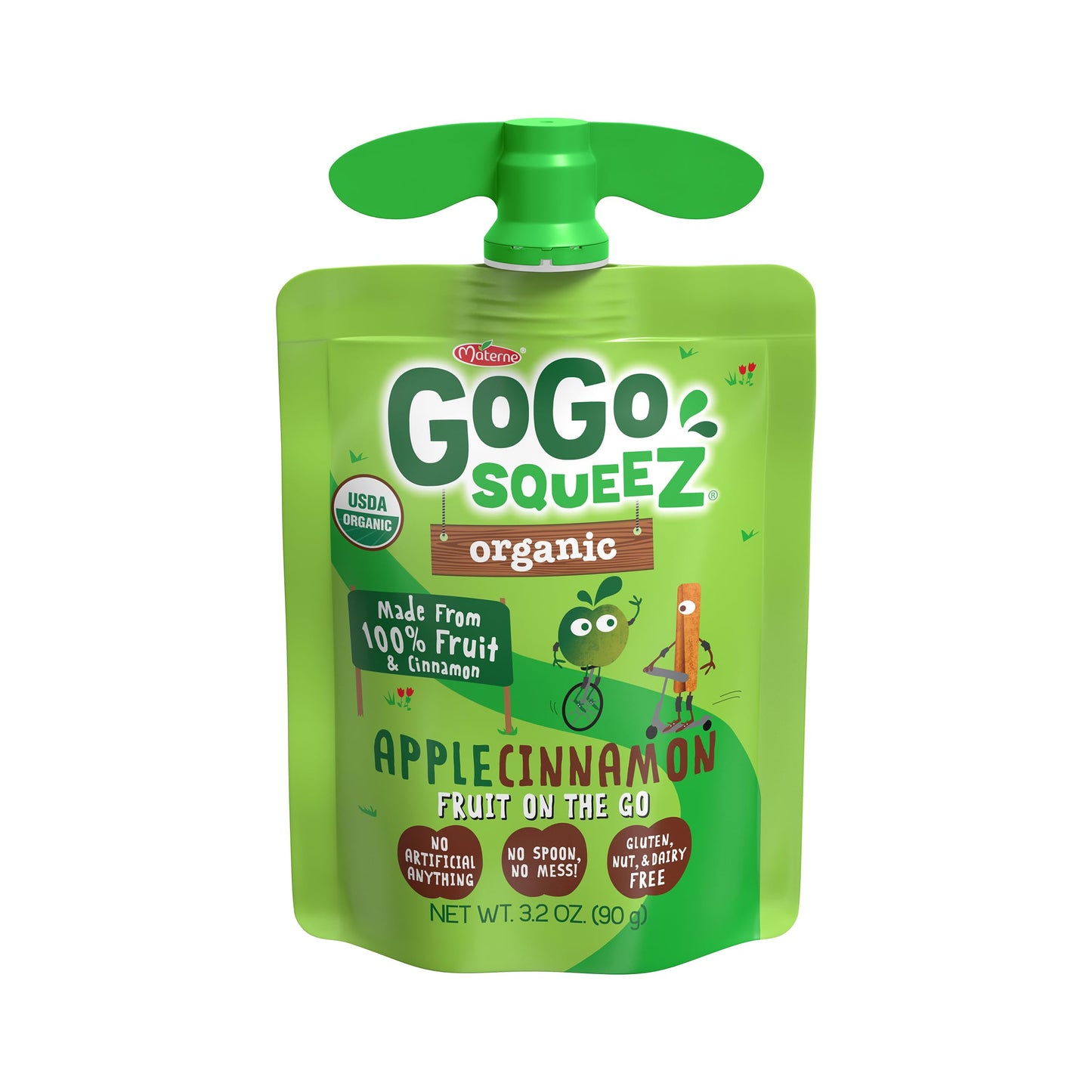 GoGo squeeZ Organic Applesauce and Fruit Puree  Apple Cinnamon  3.2 oz (Pack of 4)  Unsweetened Organic Fruit Snacks for Kids  Gluten Free  Nut Free and Dairy Free  Recloseable Cap  BPA Free Pouches