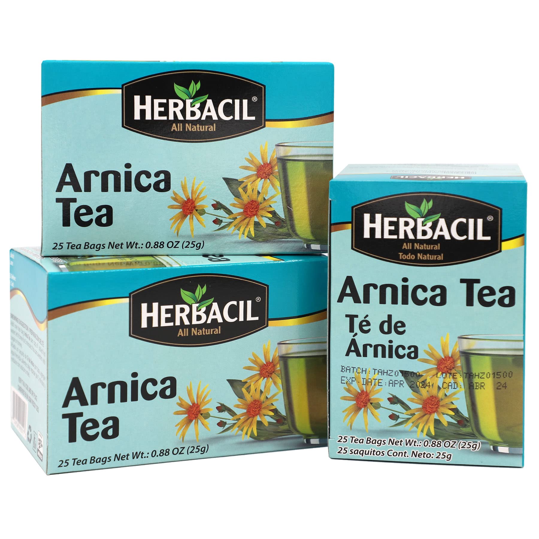 Herbacil Arnica Herbal Tea - Caffeine-Free, 25 Tea Bags per Box, 3-Pack (75 Total)