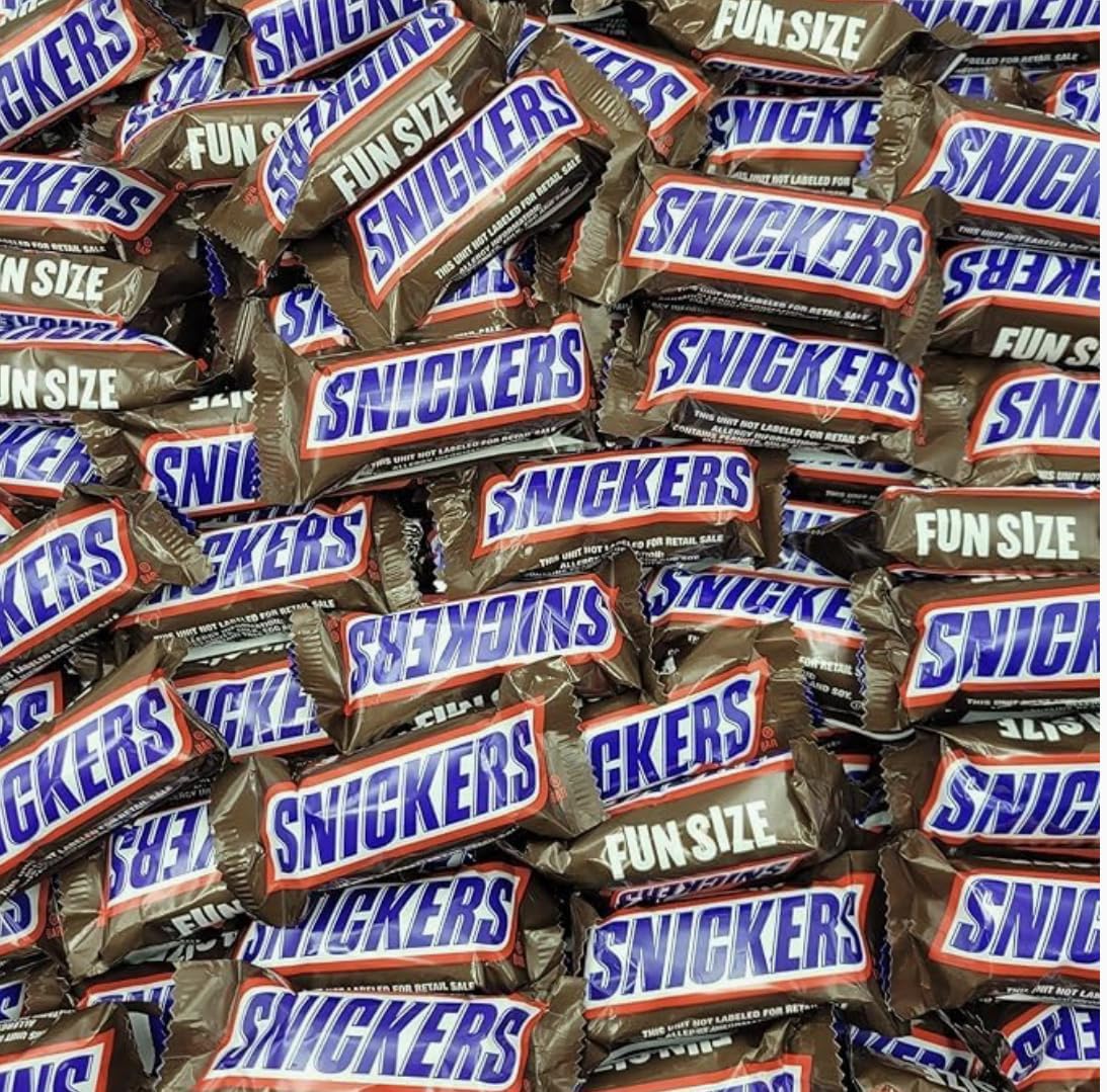Snikers Chocolate Candy with Caramel  Nougat & Peanuts - Individually Wrapped Mini Bars - Bulk Bag 2LB