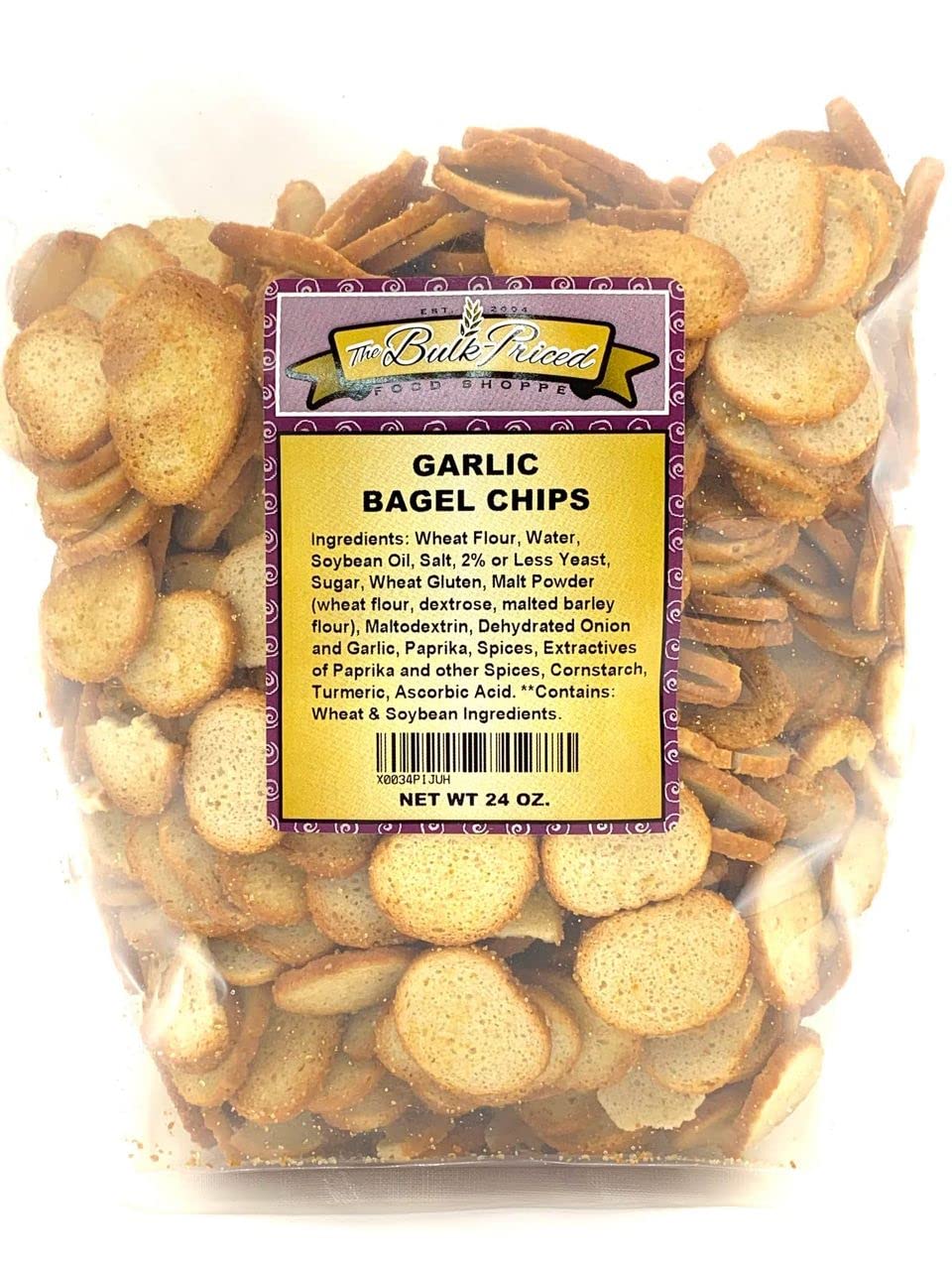 The Bulk-Priced Food Shoppe Garlic Bagel Chips, 24 oz Resealable Zip Lock Stand Up Bag