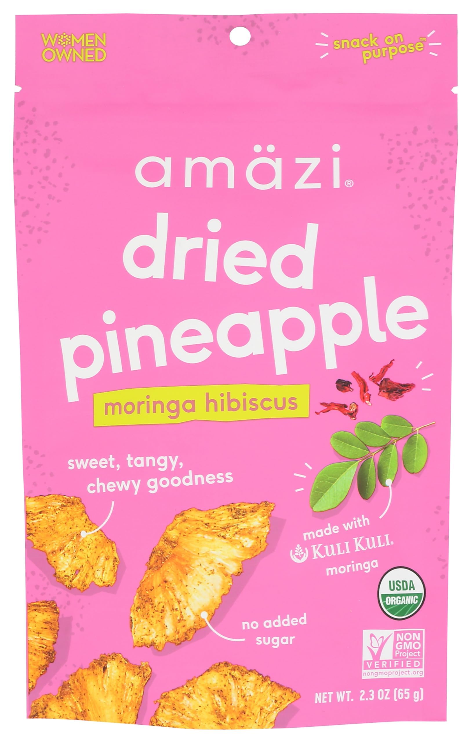 Amzi Foods, Dried Pineapple - Moringa Hibiscus 2.3Ounce All Natural Snacks No Sugar Added Dried Pineapple Dehydrated Fruit