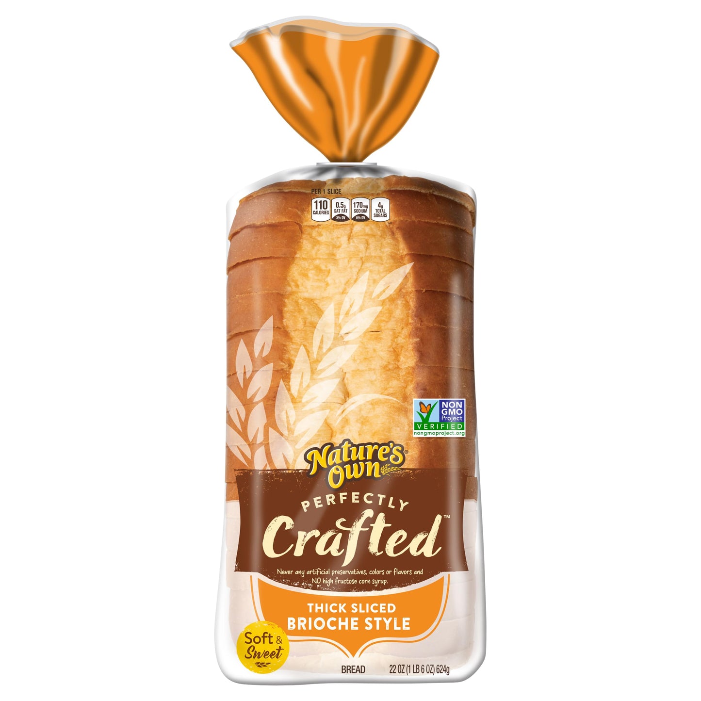 Natures Own Perfectly Crafted Brioche Style Bread, Thick Sliced Non-GMO Brioche Bread, 22 oz Loaf