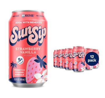 SunSip Prebiotic Soda With Benefits - Gut-Healthy Beverage with Vitamins and Minerals, 25 Calories, Soda Alternative, Naturally 