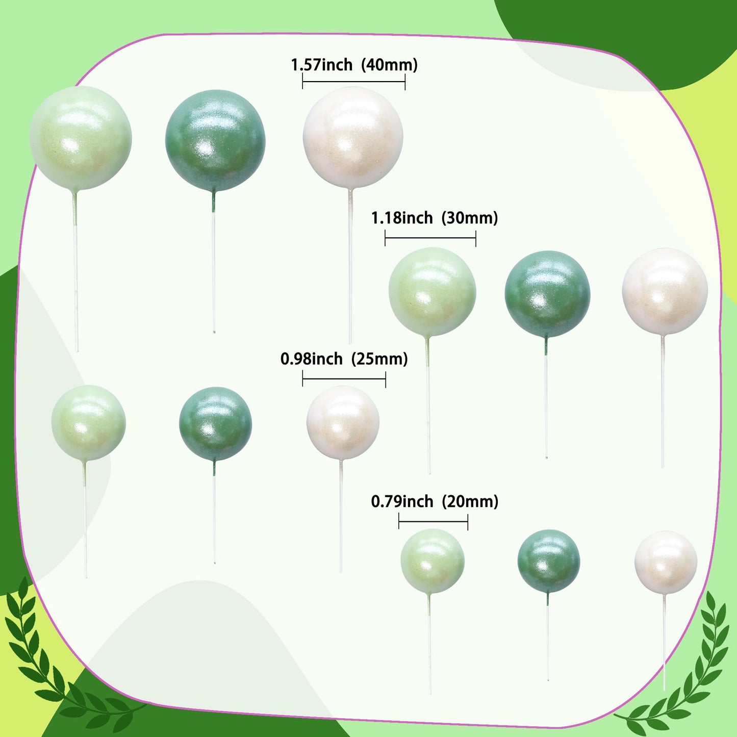 Ephlyn 30Pcs Ball Cake Picks Colorful Ball Shaped Cake Topper Pearl Balls Cupcake Cake Insert Topper For Birthday Party Wedding