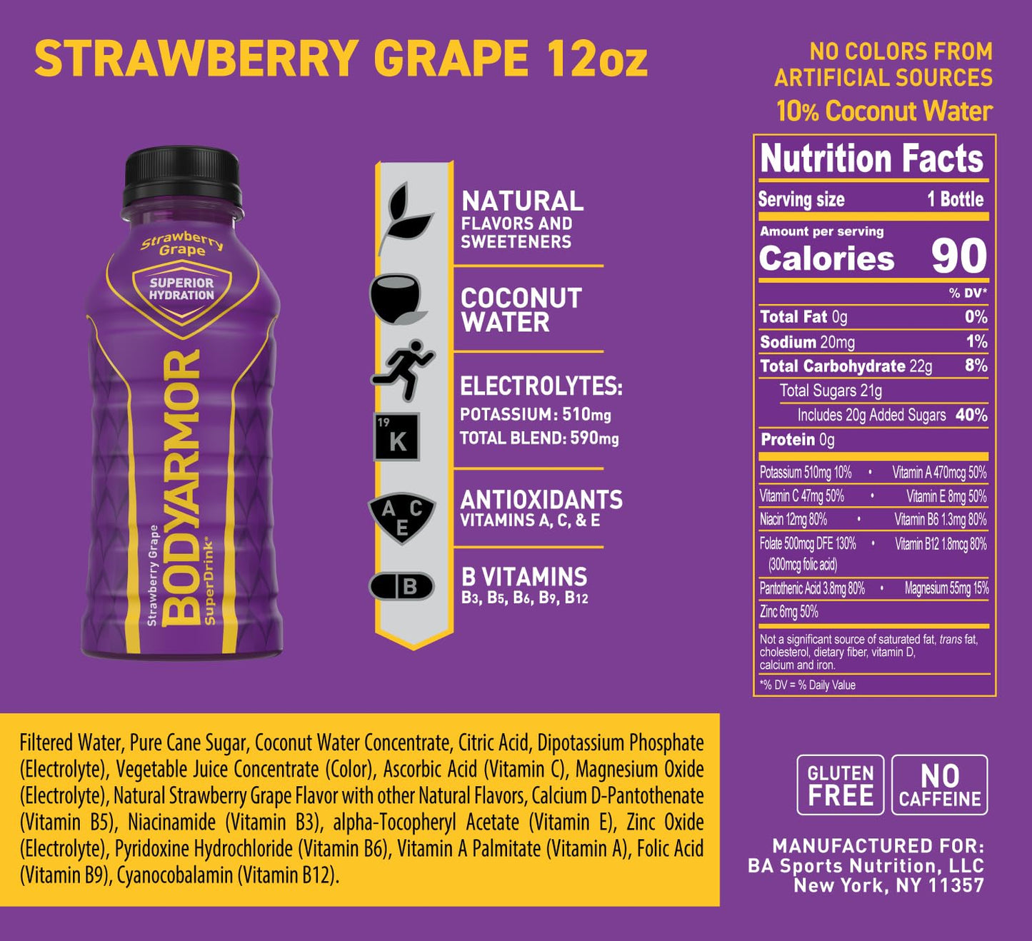 Bodyarmor Sports Drink, Mamba Forever, Strawberry Grape 12 Fl Oz, 8Pk