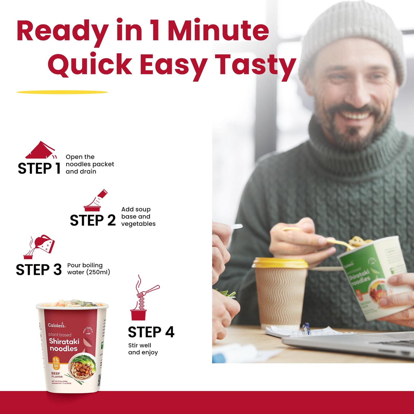 Caloless Konjac Shirataki Noodles, 6 Pack Low Calorie Konjac Pasta Noodles, Low Carbs Beef Noodles Soup, Healthy Noodle Keto & P