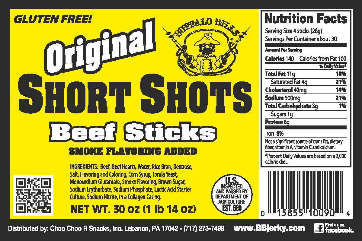 Buffalo Bills Original Short Shots - 30oz Bag of 105-120 Mildly Flavored 3.5 Sticks, 1.87 lb Snack Treats