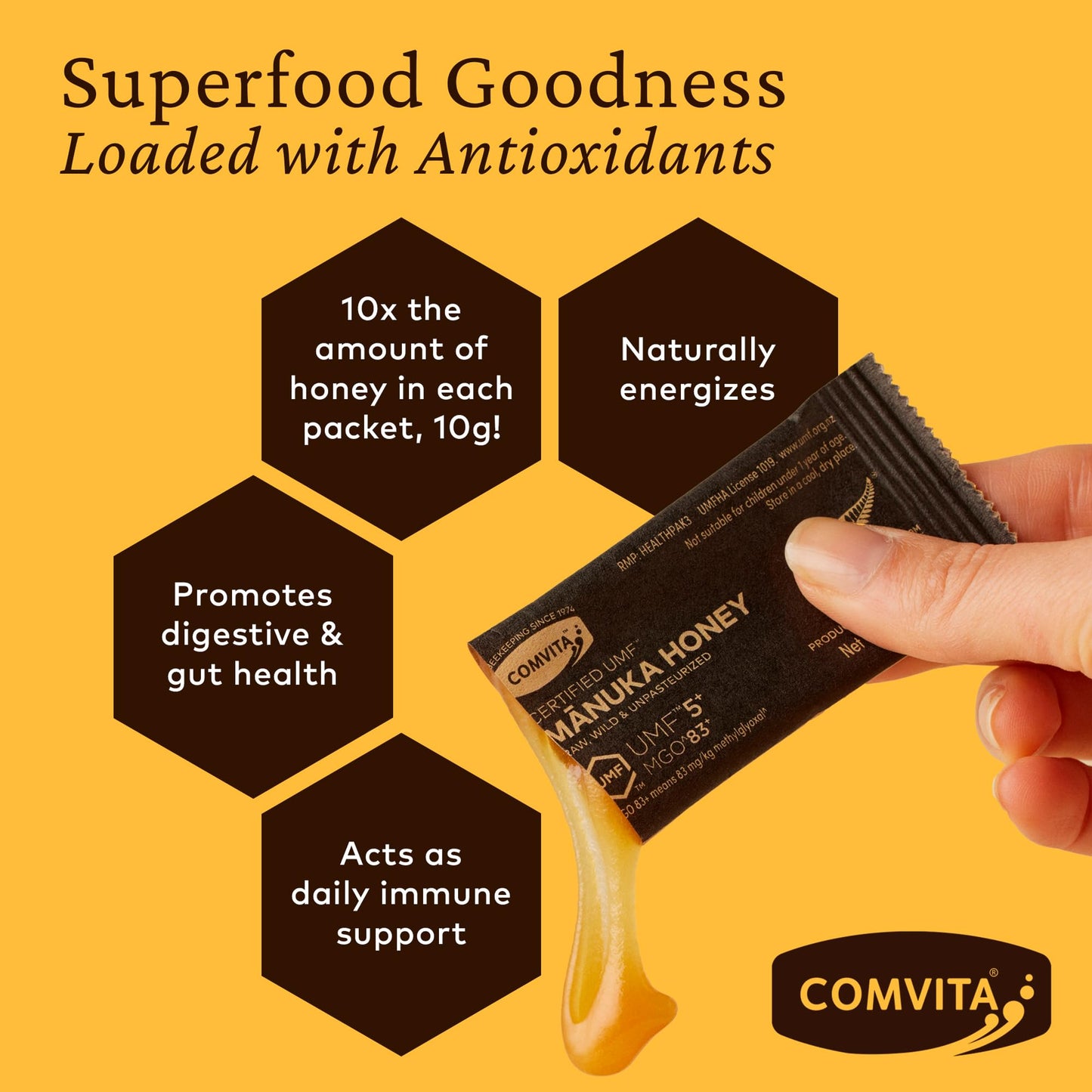 Comvita Manuka Honey Packets UMF 5+ (MGO 83+) - Raw, Pure & Unpasteurized, Travel Size, 0.35 oz, 12 Count for Imm