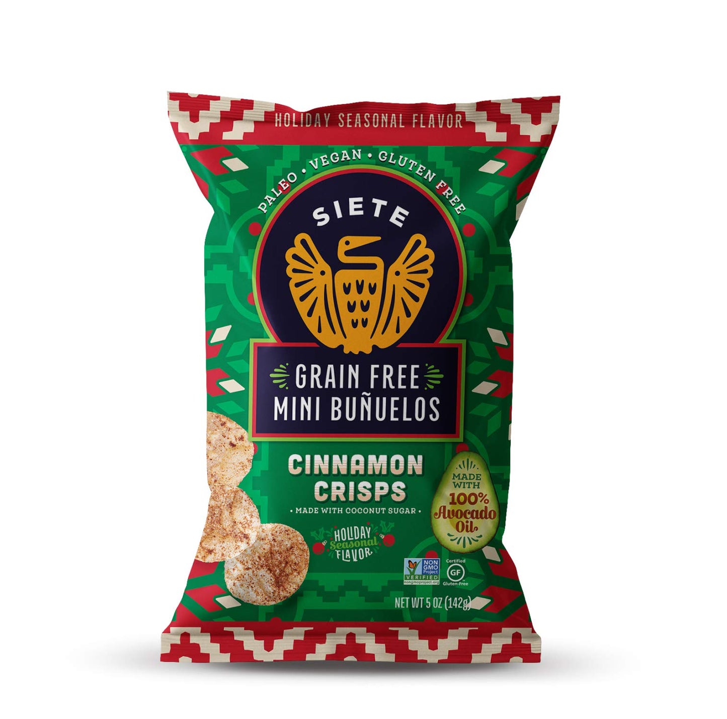 Siete Grain Free Mini Buuelos Cinnamon Crisps, 5 oz Bag (1 Pack) - Dairy Free, Paleo, Vegan, Non-GMO, Gluten Free
