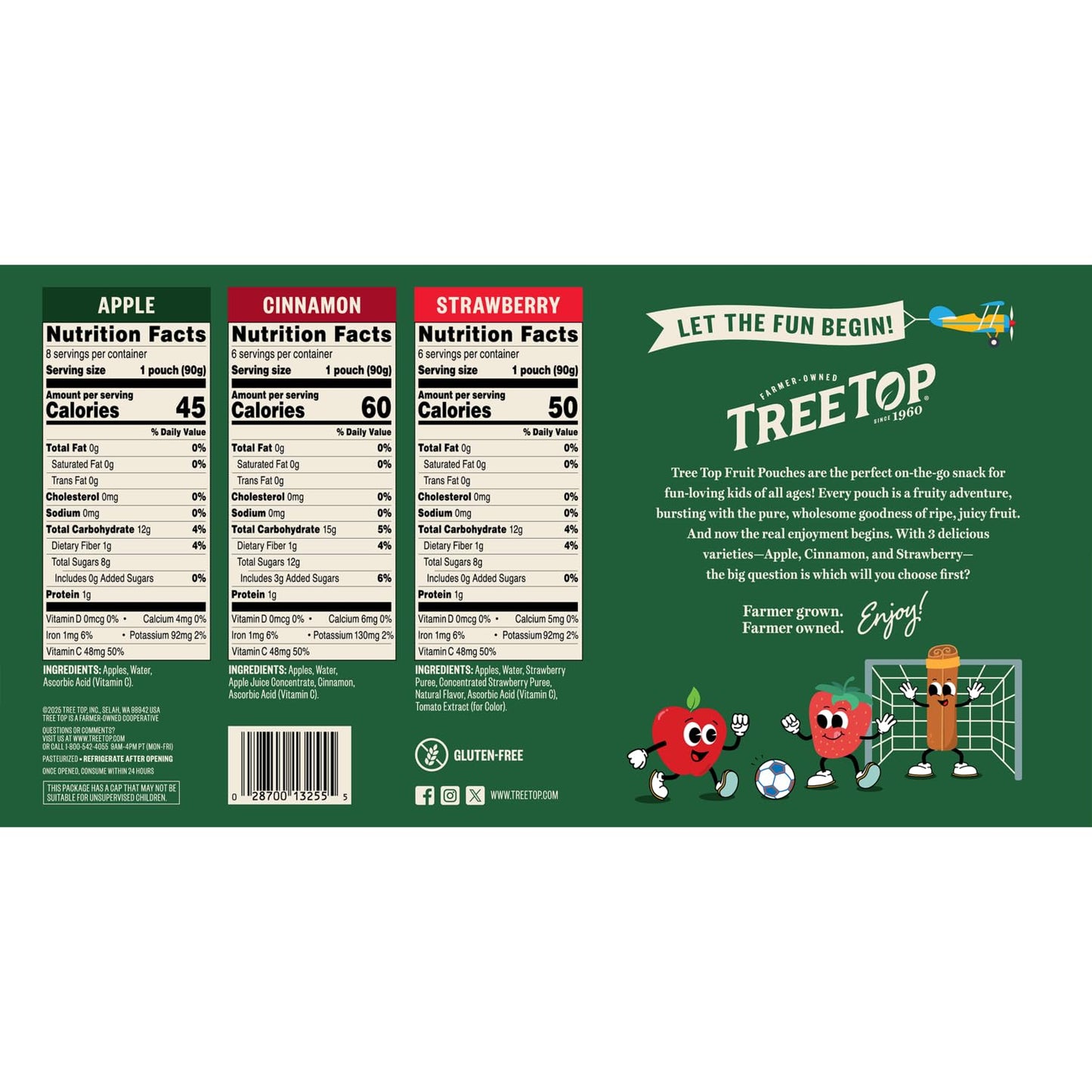 Tree Top Variety Pack Apple/Straw/Cinn Apple Sauce Pouches, 3.2 Oz, 20 Pouches
