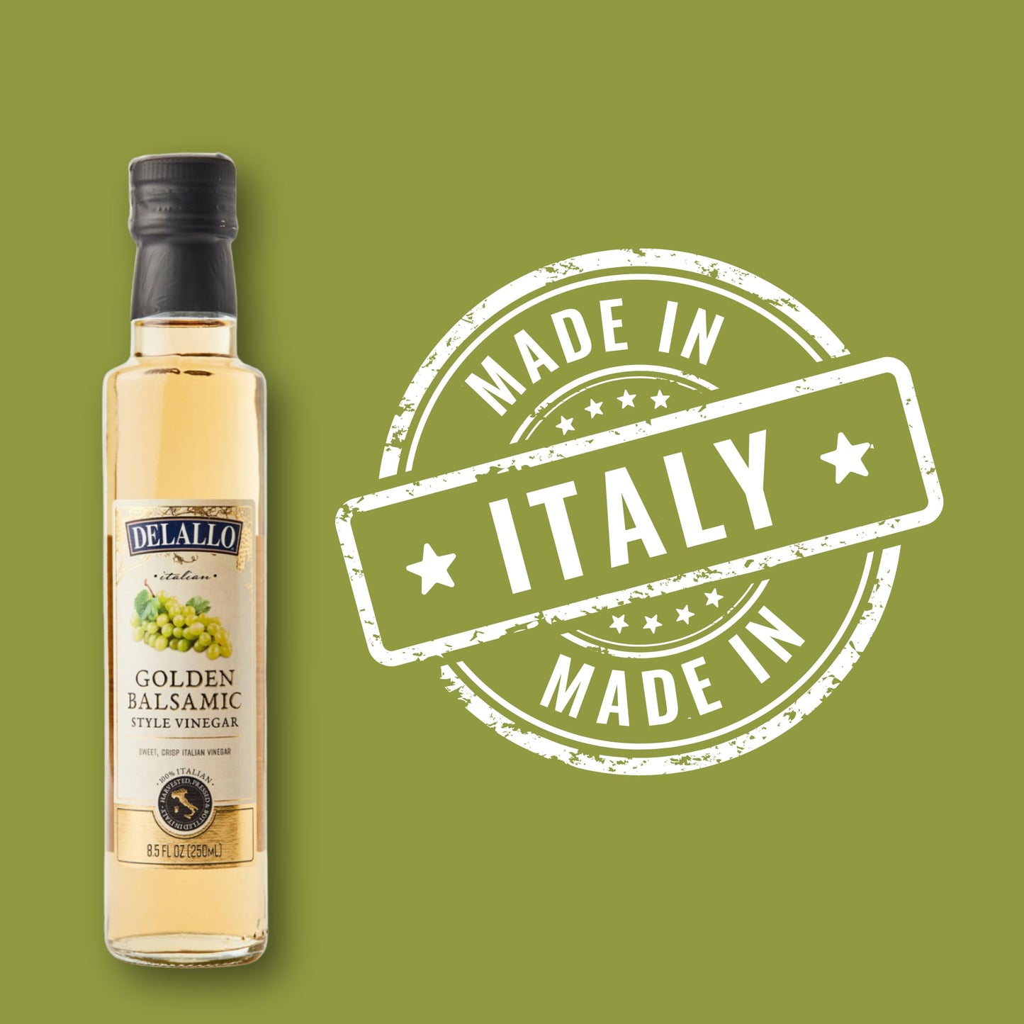 Delallo Golden Balsamic Vinegar, Made In Italy, Light Tangy Sweet Flavor, For Dressings And Marinades, Non-Gmo, Gluten-Free, Veg
