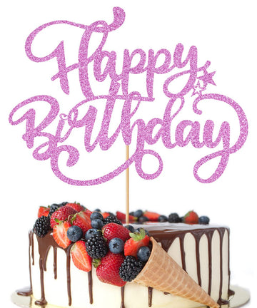Crseniny Happy Birthday Cake Topper,Purple Glitter Birthday Sign Cake Decorations,Anniversary Party/Birthday Party Decoration Su