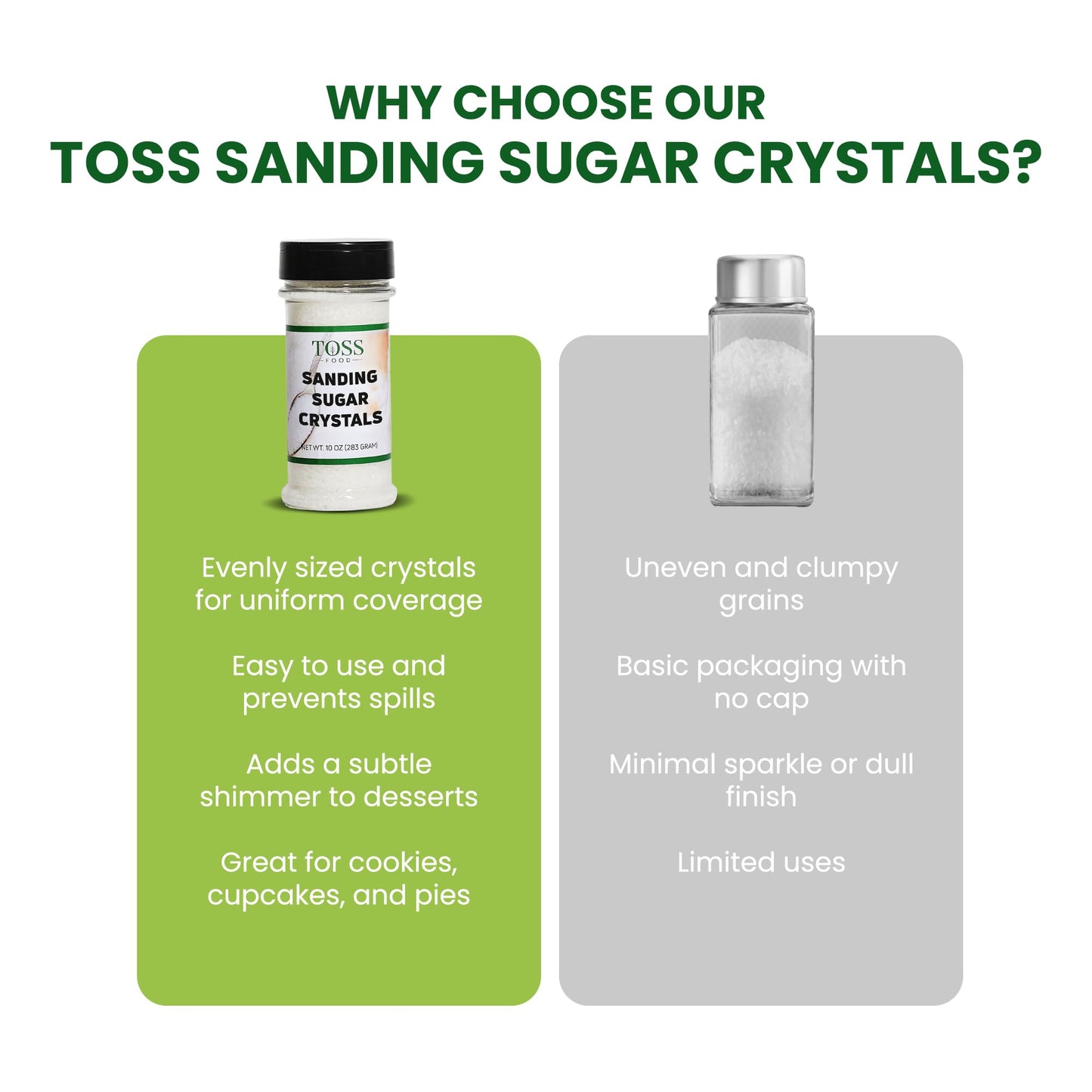 Sanding Sugar Crystals for Professional Baking & Decorating 10 oz - TOSS Coarse White Sparkling Sugar Sprinkles for Cakes, Cooki