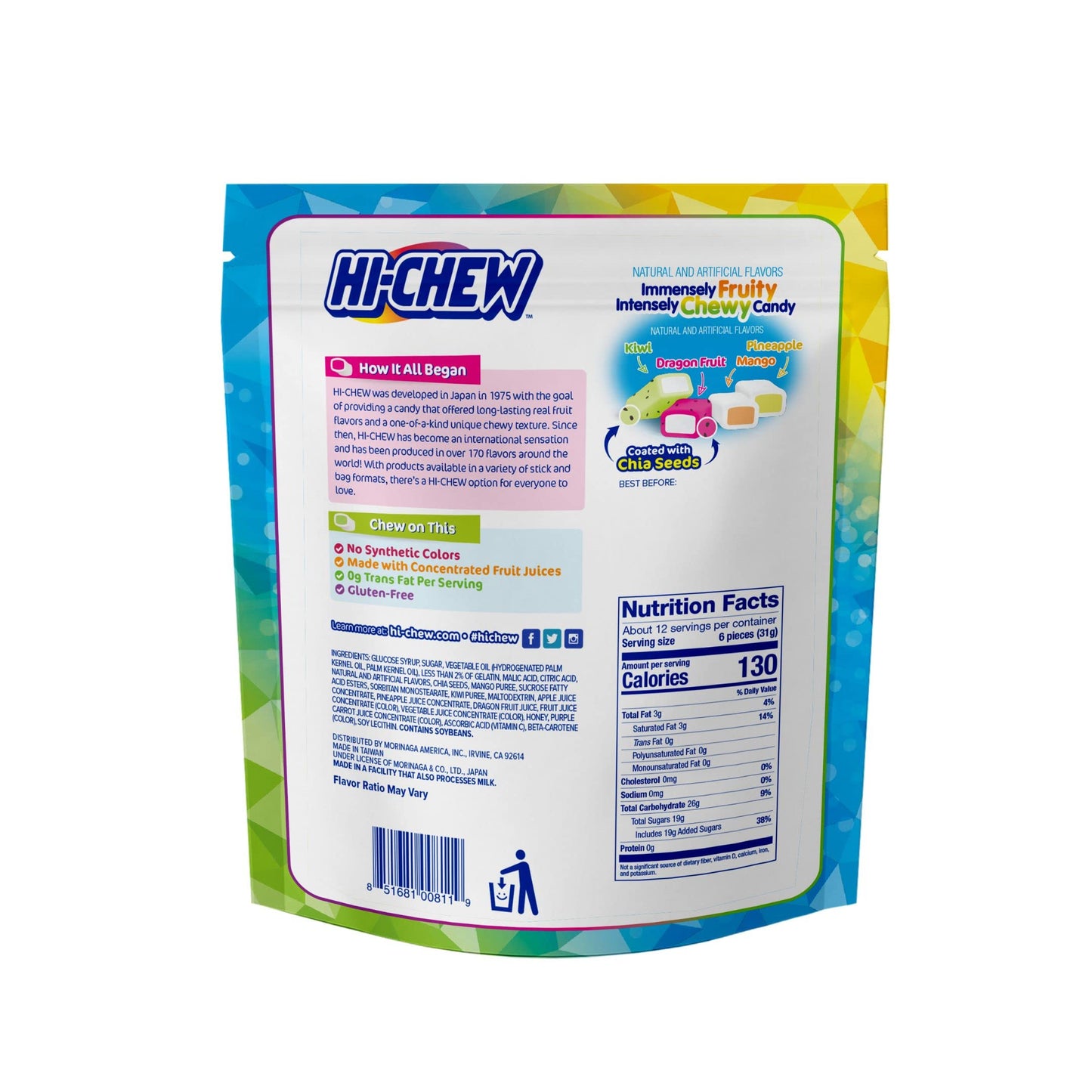 Hi-Chew Tropical Mix, Bulk 3 Pound, 4 Stand Up Pouches, 12.7Oz Each | Kiwi Pineapple Mango Dragon Fruit | Unique Fun Soft & Chewy Taffy Candy | Immensely Juicy Fruit Flavors | Individually Wrapped