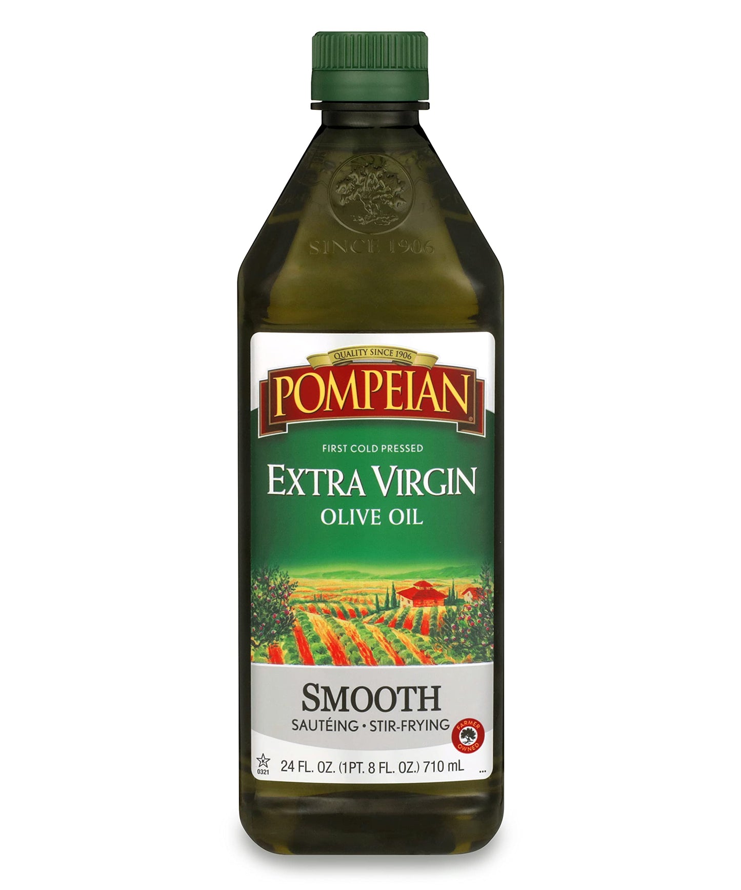 Pompeian Smooth Extra Virgin Olive Oil, Contains Polyphenols, First Cold Pressed Mild And Delicate Flavor, Perfect For Sauteing & Stir-Frying, Naturally Gluten-Free, Non-Gmo, 24 Fl Oz, Single Bottle