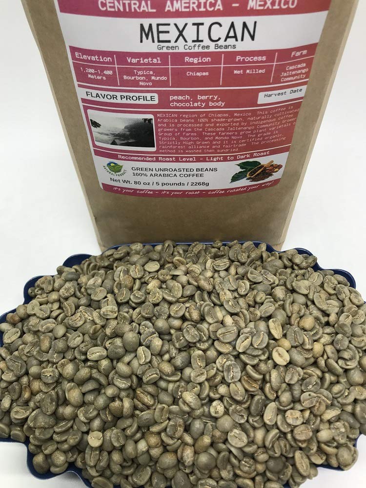 Smokin Beans Mexican Specialty-Grade Green Unroasted Coffee Beans, 80 Ounce, Finca Nextlalpa, Altura Grade, Chocolate & Nut Flavor