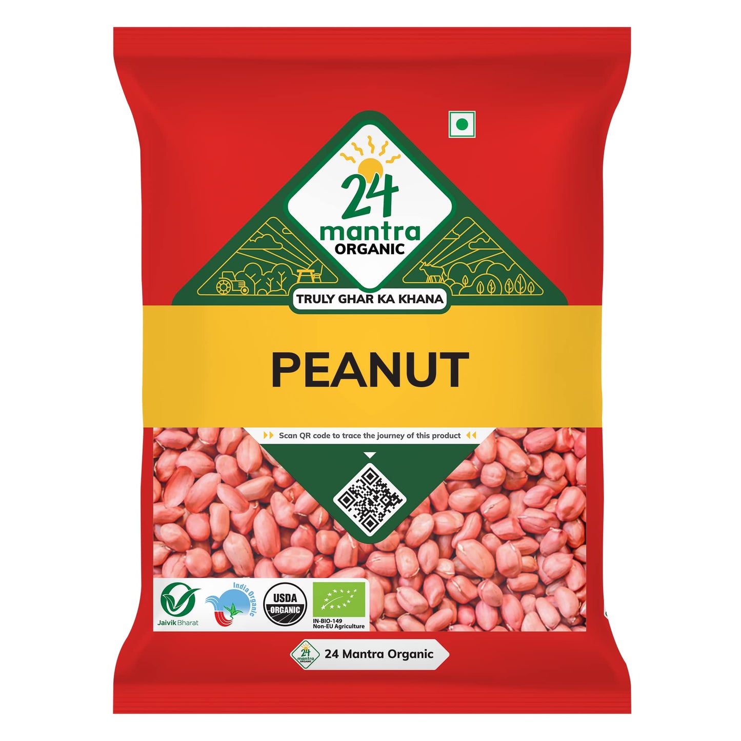 24 Mantra Organic Raw Peanuts/Moongphali - 1 Kg | Pack Of 1 | Chemical Free & Pesticides Free | Un18+ Useerated | Healthy Snack | Versatile Ingredient