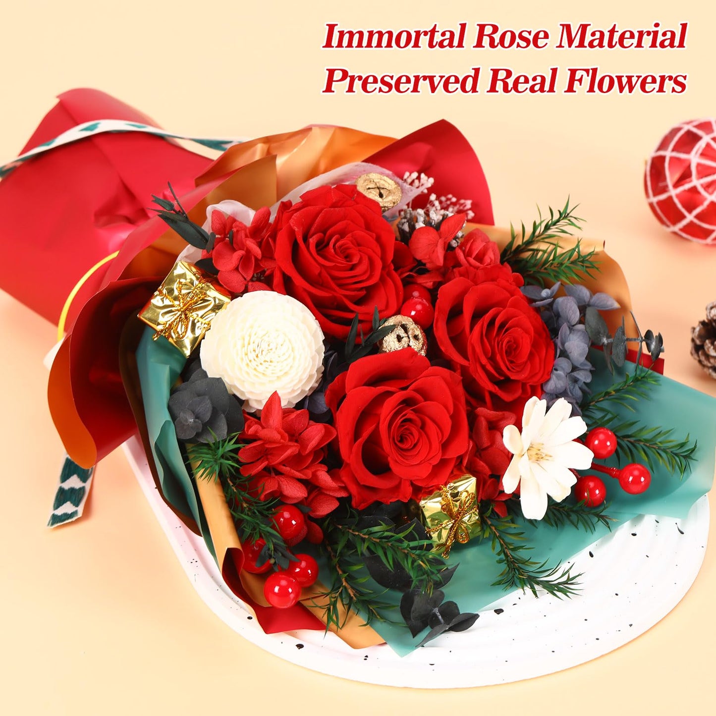 Jtoder Christmas Flower Gifts For Women, Forever Flowers For Delivery Prime, Preserved Long Lasting Rose Flower Bouquet Gift For