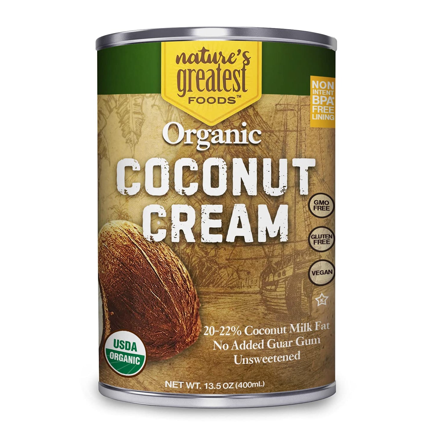 Organic Coconut Cream by Natures Greatest Foods - 13.5 Oz - No Guar Gum, No Preservatives - Gluten Free, Vegan and Kosher - 20-2