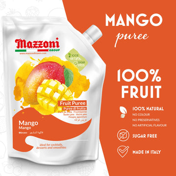 Mazzoni Mango Puree, 100% Pure Mango, Just Fruit, No Sugar Added, 2.2 Lbs (35.2 Oz) Real Fruit For Smoothies, Drinks, Cocktails,