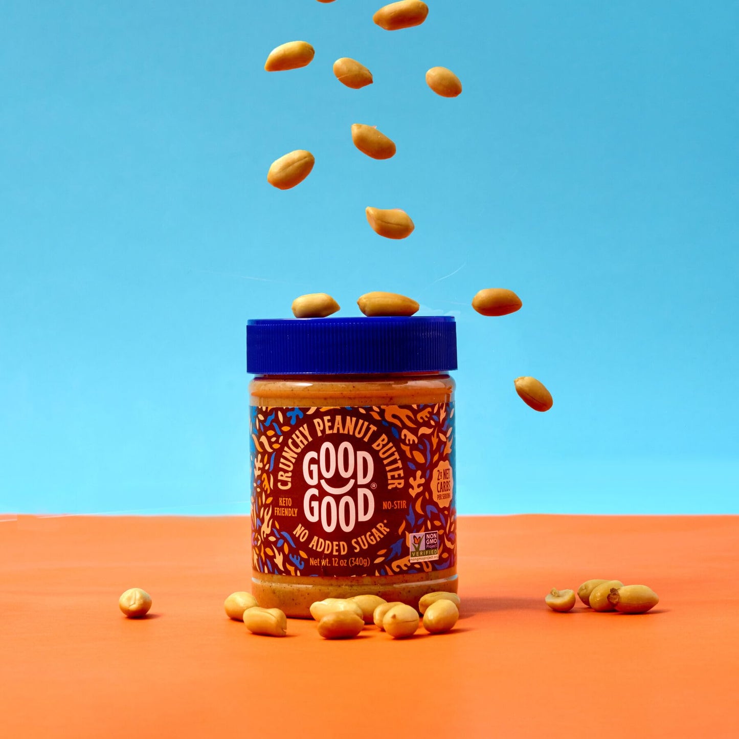 GOOD GOOD Crunchy Peanut Butter Keto Friendly - Low Carb & No Added Sugars - Vegan - No Palm Oil or Preservatives - Non-GMO - 12
