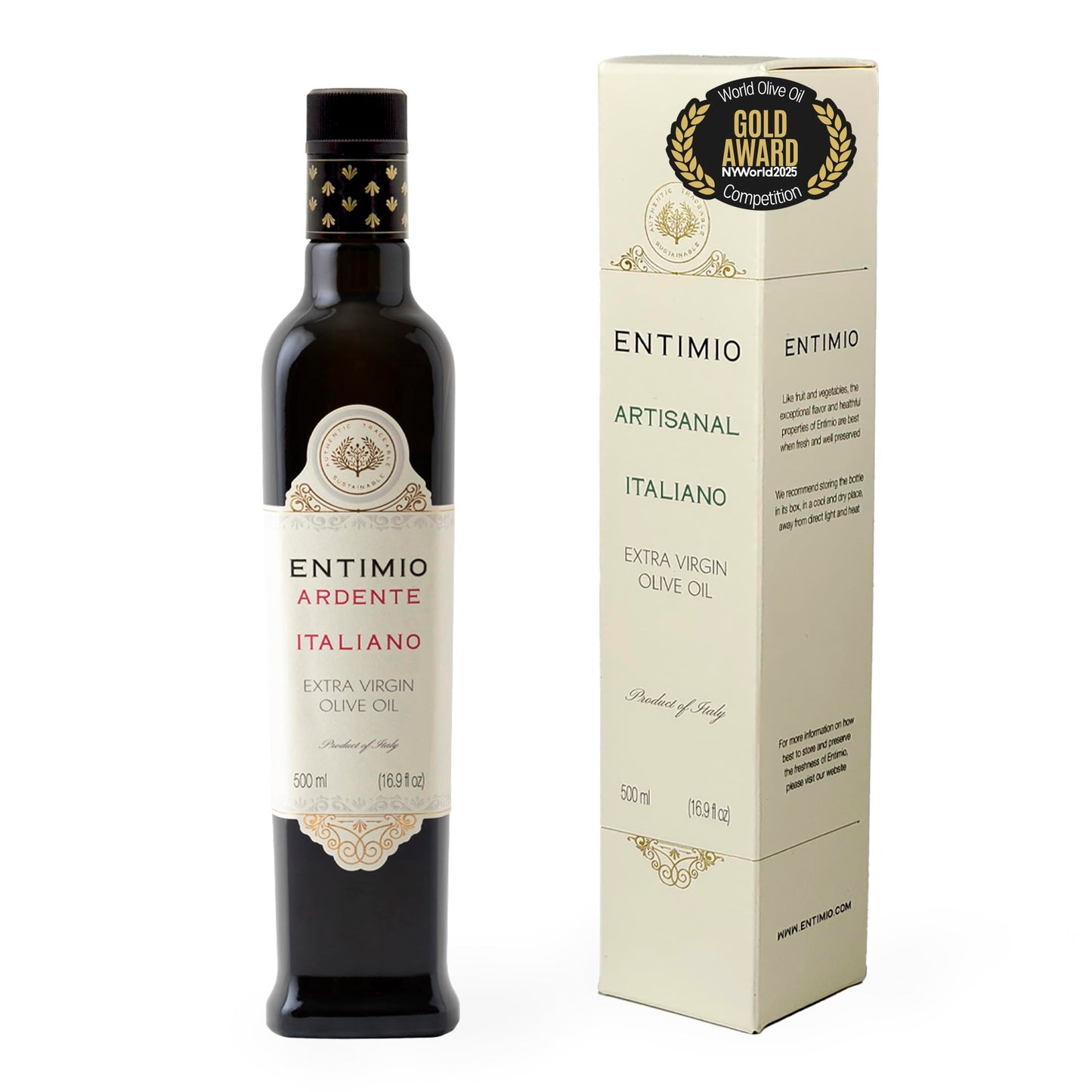 ENTIMIO Organic Extra Virgin Olive Oil, Polyphenol Rich, Cold Extracted, 16.9 fl oz, 2024-2025 Early Harvest, Gold Winner