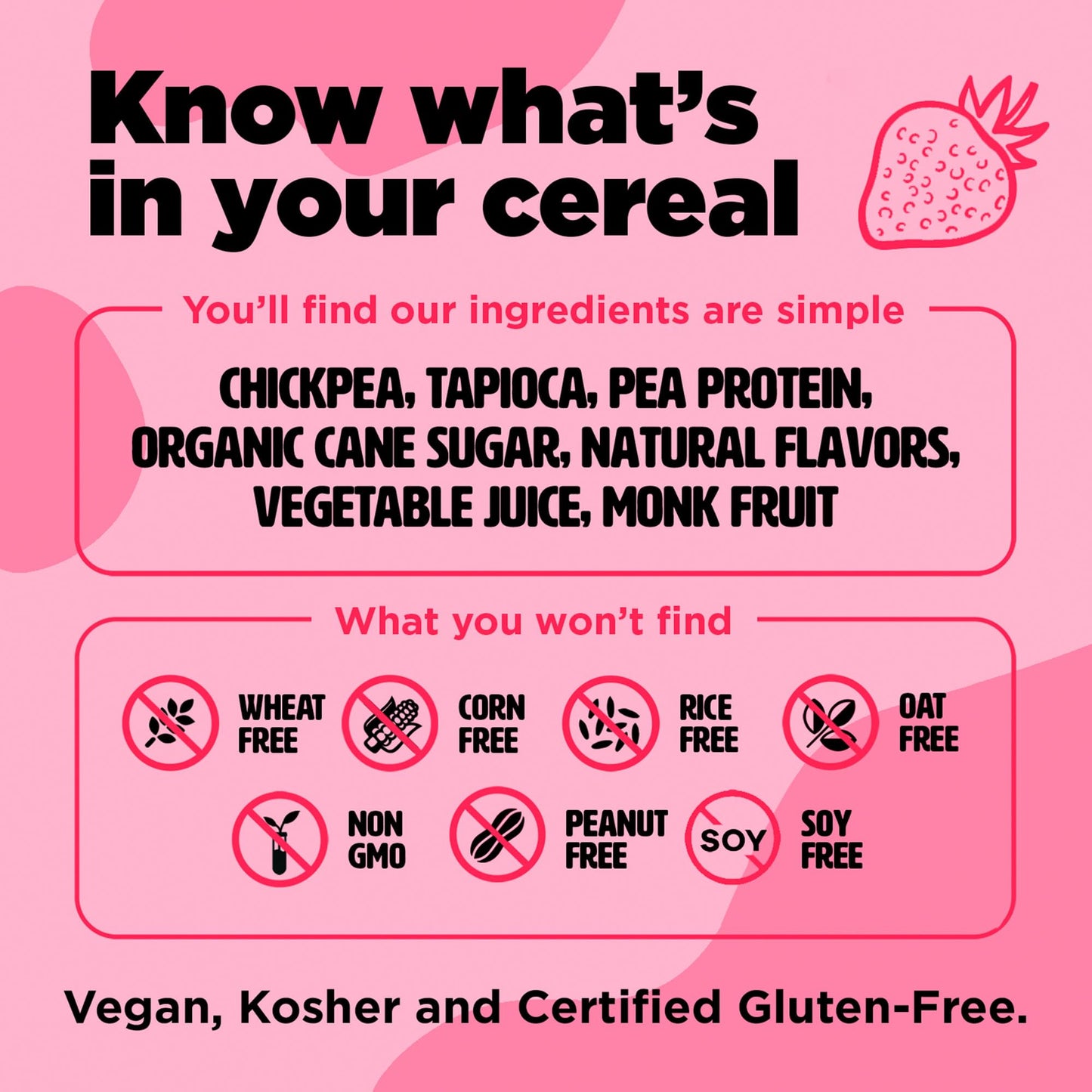 Plant-Based and Vegan Breakfast Cereal by Three Wishes - Strawberry, 4 Pack - More Protein and Less Sugar Snack - Gluten-Free, G