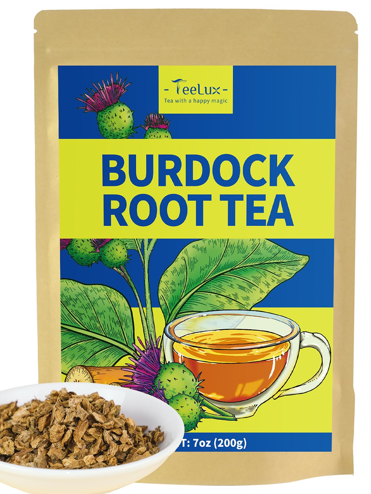 TeeLux Burdock Root Tea, Cut & Sifted, Caffeine Free, 7oz Loose Leaf Herbal Tea