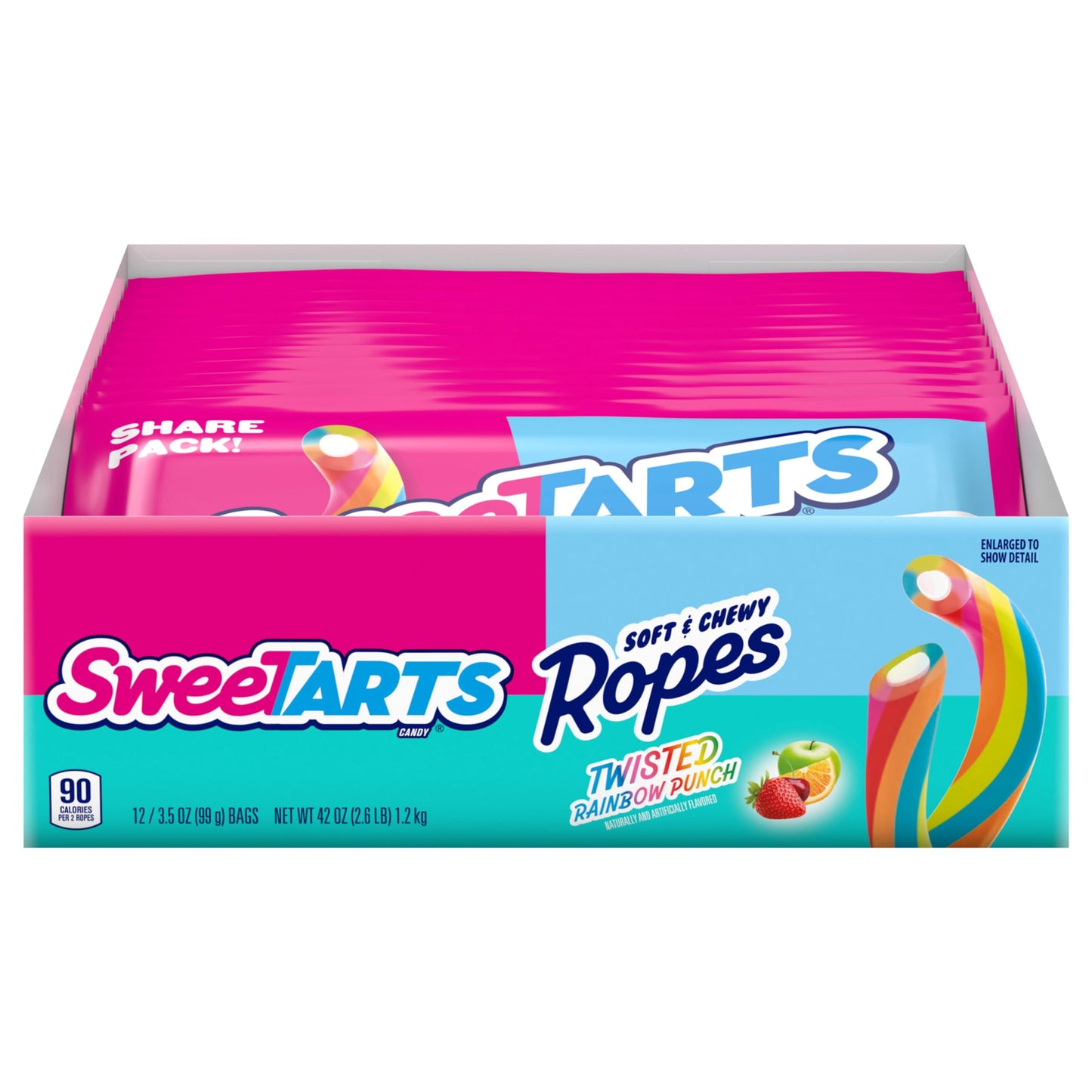SweeTARTS Ropes, Candy, Twisted Rainbow Punch, Soft and Chewy, 3.5 oz, 12 count
