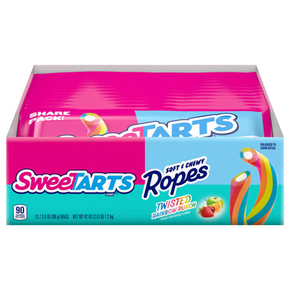 SweeTARTS Ropes, Candy, Twisted Rainbow Punch, Soft and Chewy, 3.5 oz, 12 count