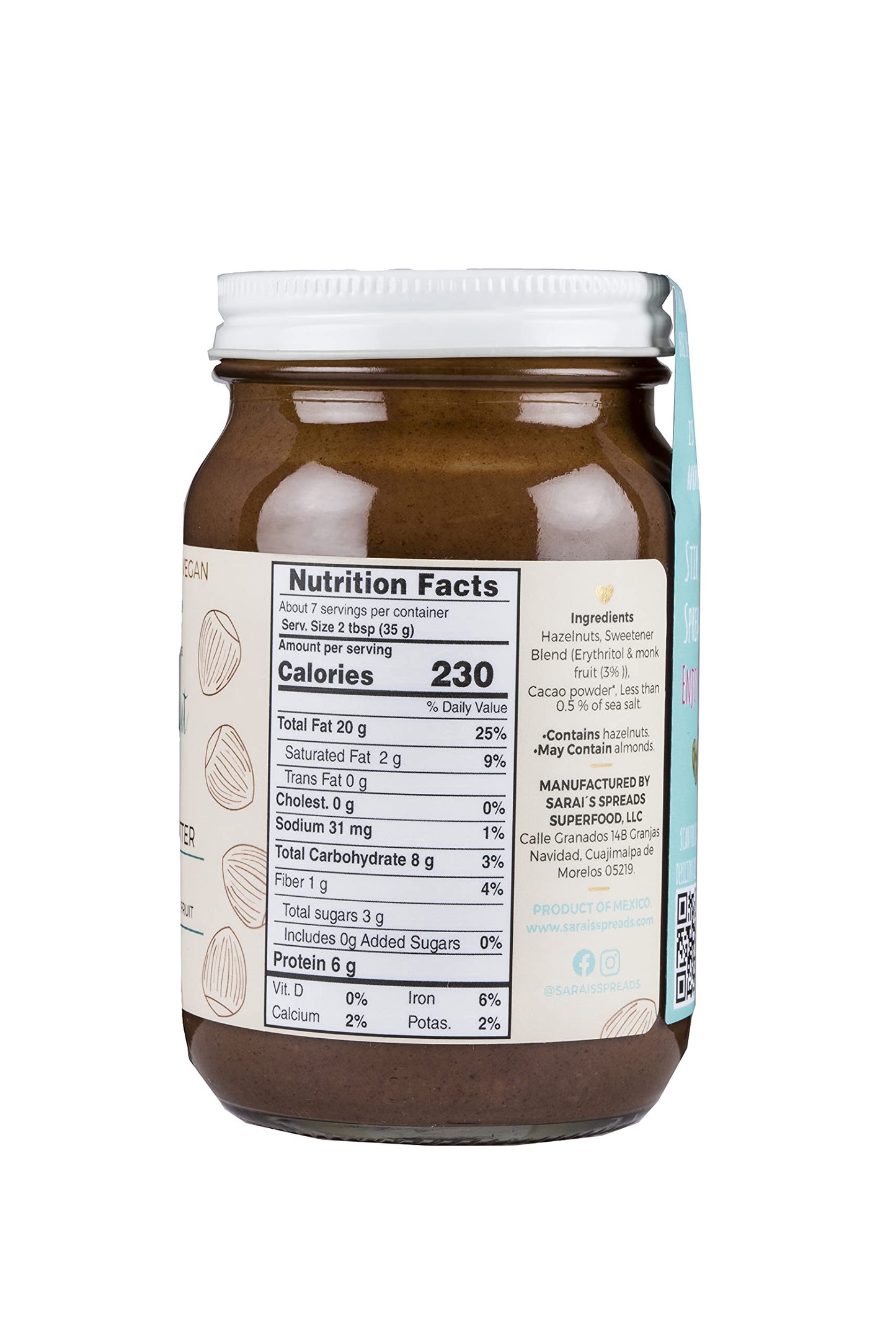 Sarais Hazelnut Cacao Nut Butter, Silky Smooth, Paleo, Vegan, Gluten Free, Kosher, 8.11 Ounce (English Version)
