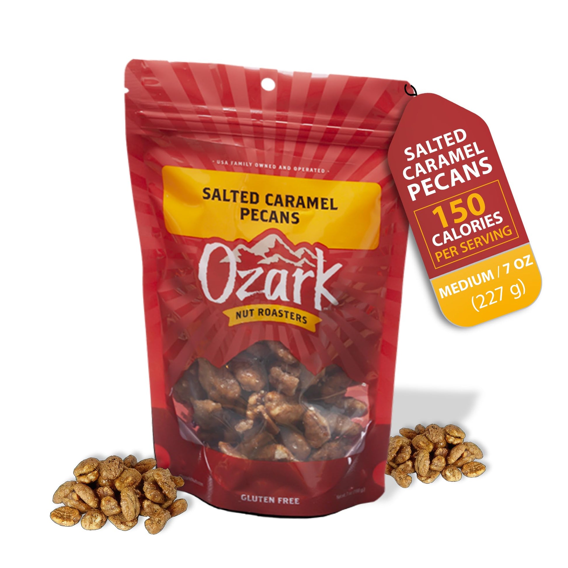 Ozark Nut Roasters Salted Caramel Pecans Sweet & Salty Snack Nuts 7 oz Resealable Pack