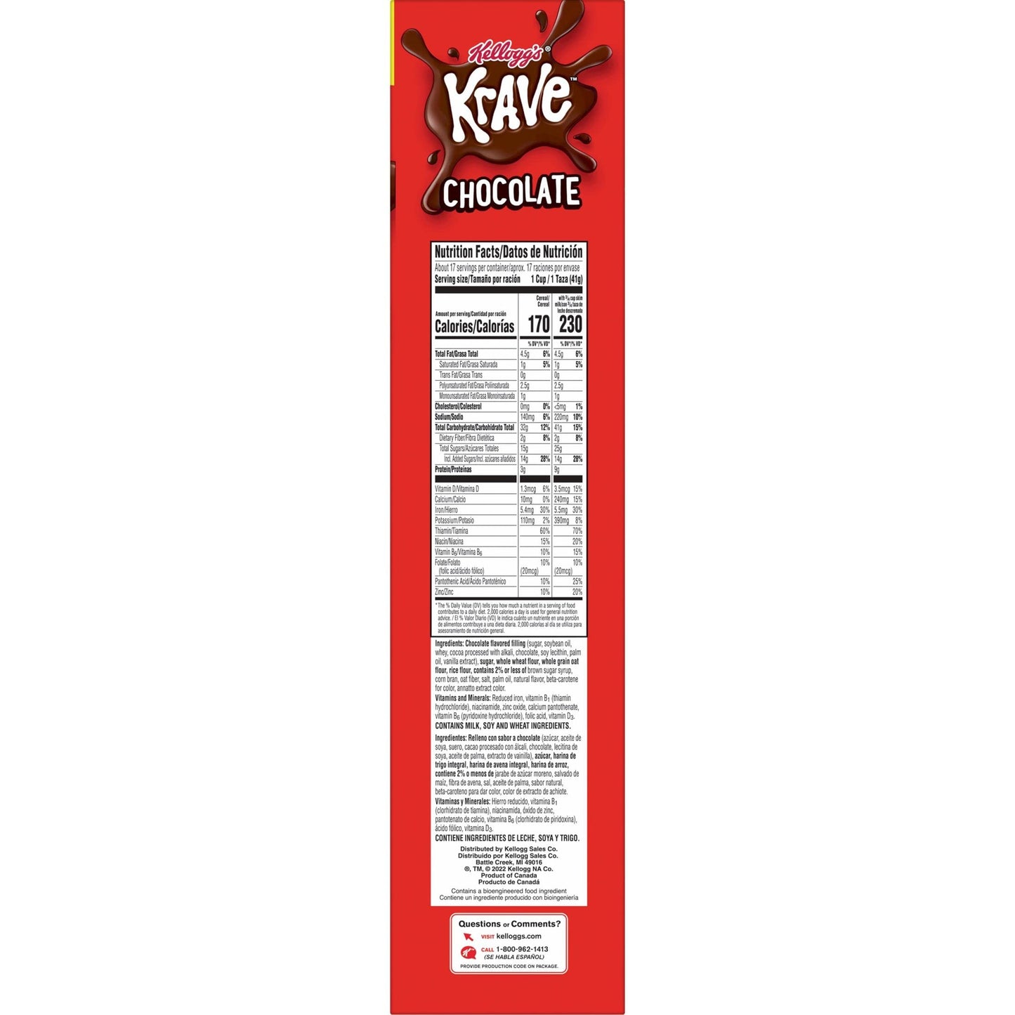 Kelloggs Krave Cold Breakfast Cereal, Kids Cereal, Family Breakfast, Family Size, Chocolate, 17.3oz Box (1 Box)
