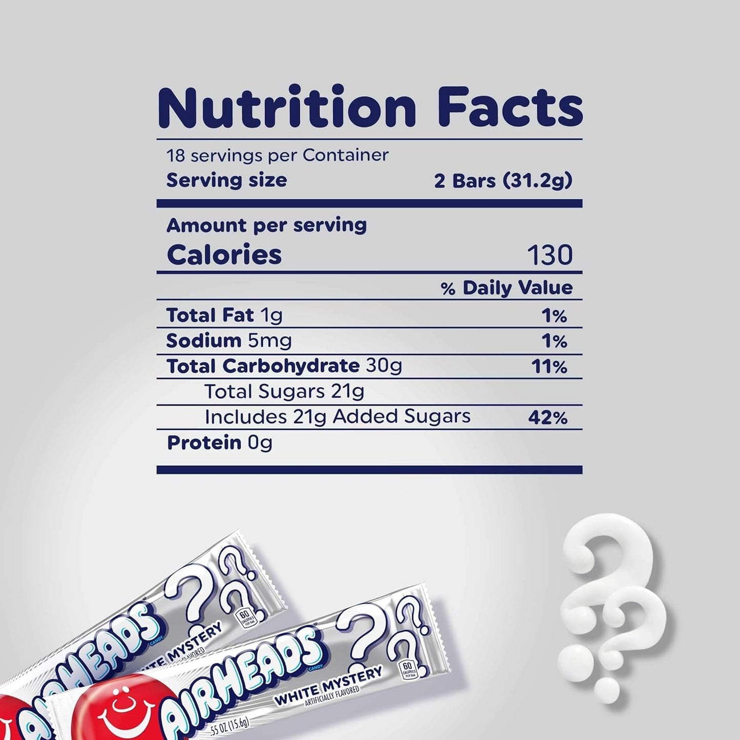 Airheads Candy, White Mystery Flavor, Individually Wrapped Full Size Bars, Taffy, Non Melting, Party, Pack Of 36 Bars