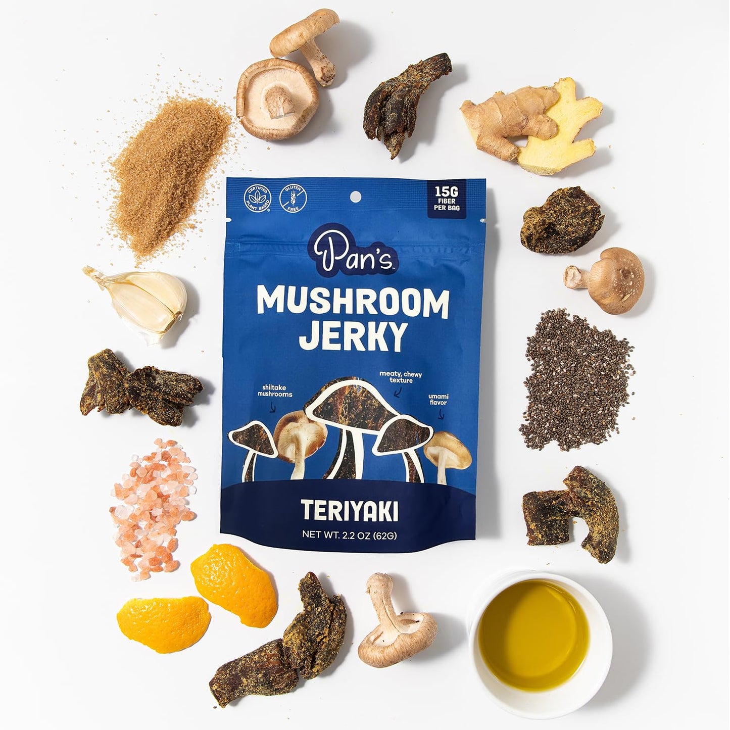 Pan'S Mushroom Jerky, Vegan Snacks, Dried Mushrooms Shiitake, Plant Based Jerky, Meatless Jerky, Gluten Free, High In Fiber, Wit