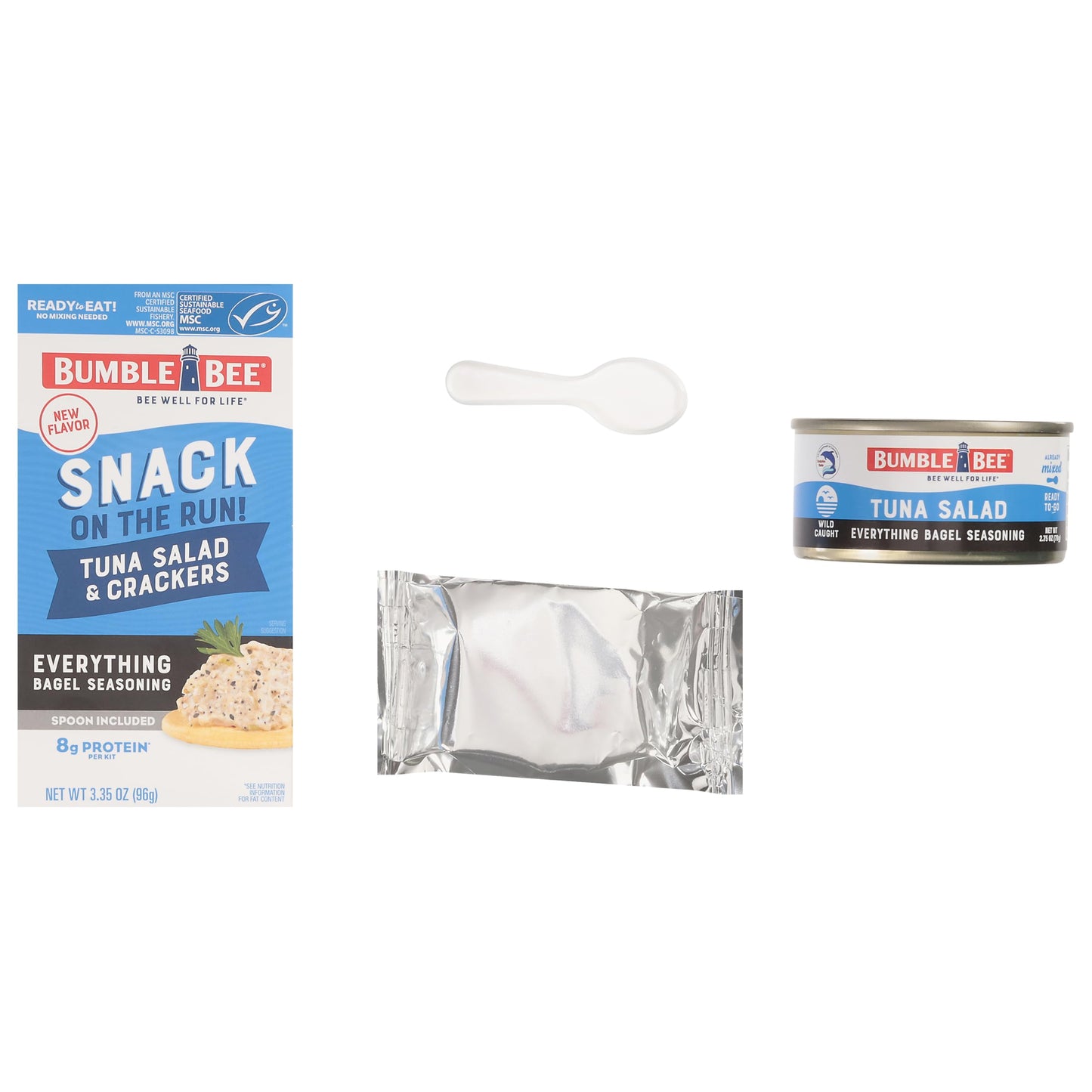 Bumble Bee Snack On The Run Everything Bagel Seasoning Tuna Salad With Crackers Kit, 3.35 Oz - Ready To Eat, Spoon Included - Wild Caught Tuna - Shelf Stable & Convenient Protein Snack