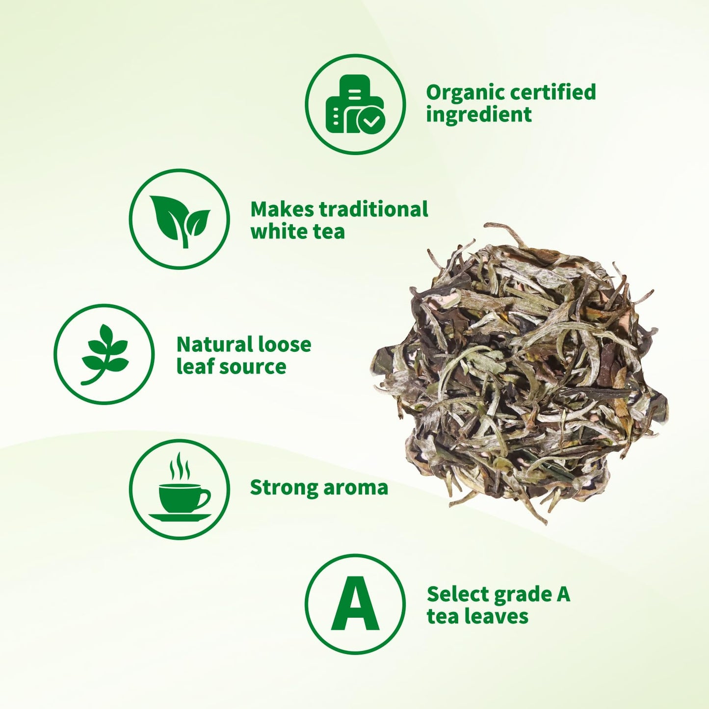 Khs Premium Organic White Tea, 3.53 Oz Usda Certified Grade A White Tea, Aged White Leaves With Fresh And Sweet Flavor, White Te