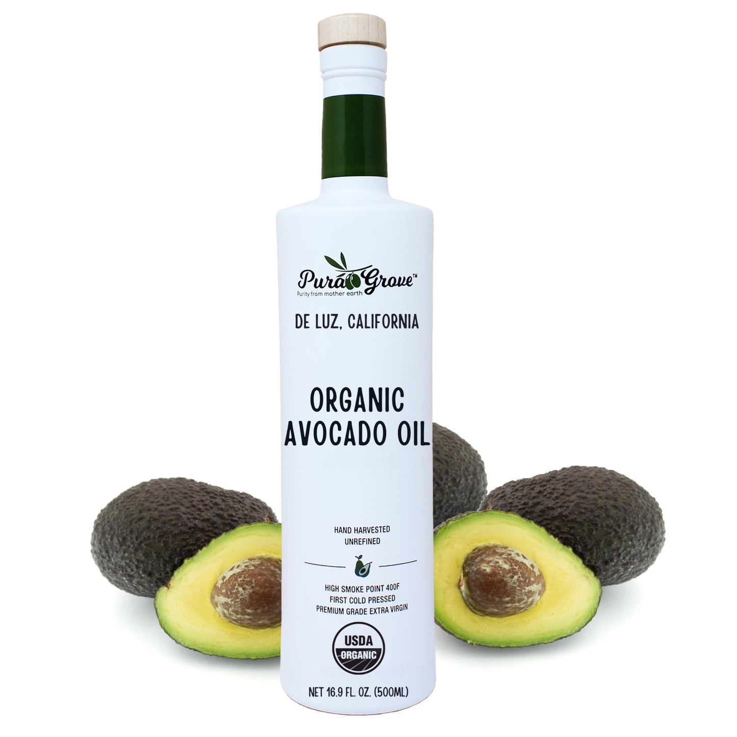 Pura Grove Organic Avocado Oil For Cooking - High Smoke Point Cold Pressed enhanced Grade Avocado Oil - 16.9 Fl Oz Opaque Glass Bottle