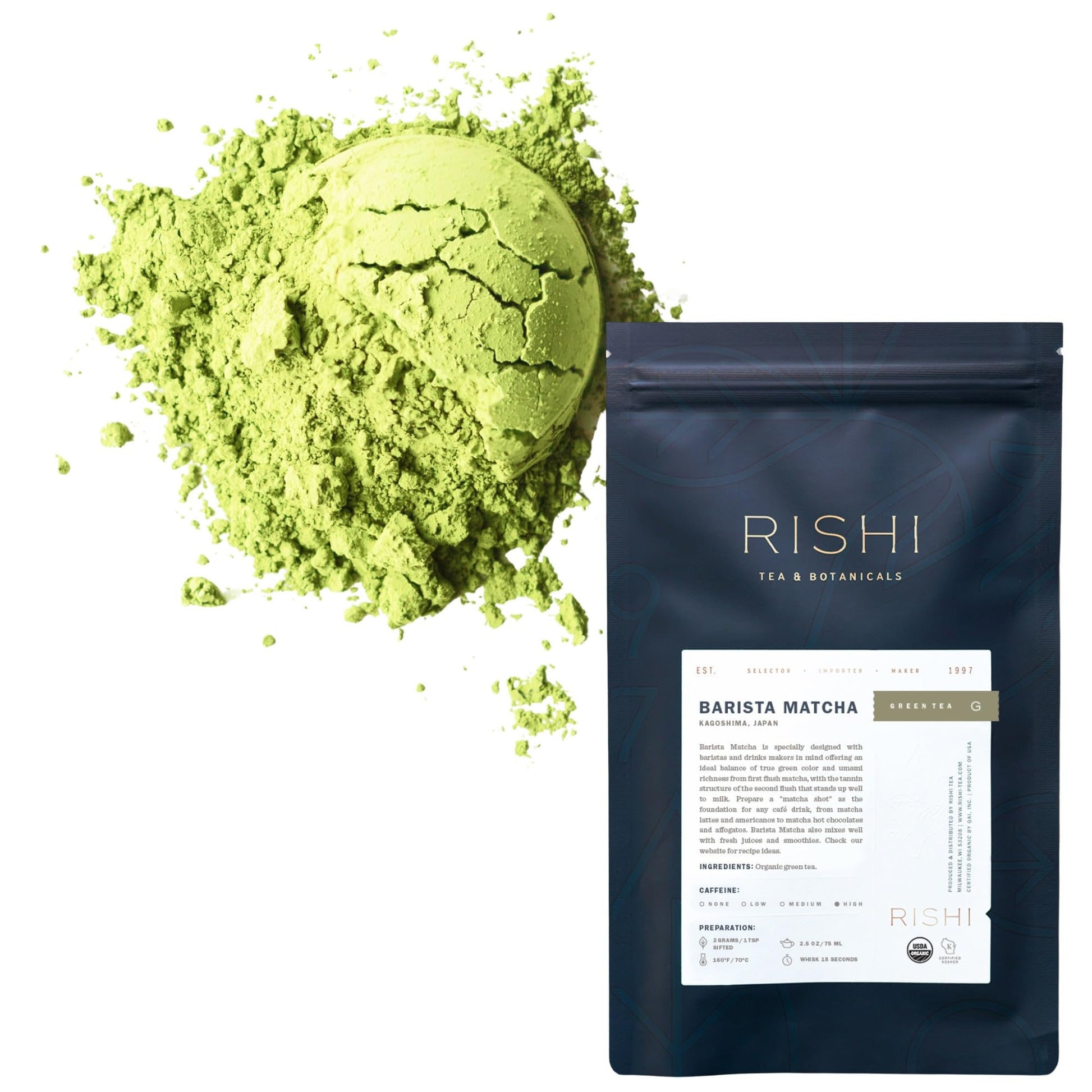 Rishi Tea Barista Matcha - Organic Japanese Everyday Matcha Green Tea Powder for Cafe-Quality Matcha Drinks, Hot or Iced - 3.52 